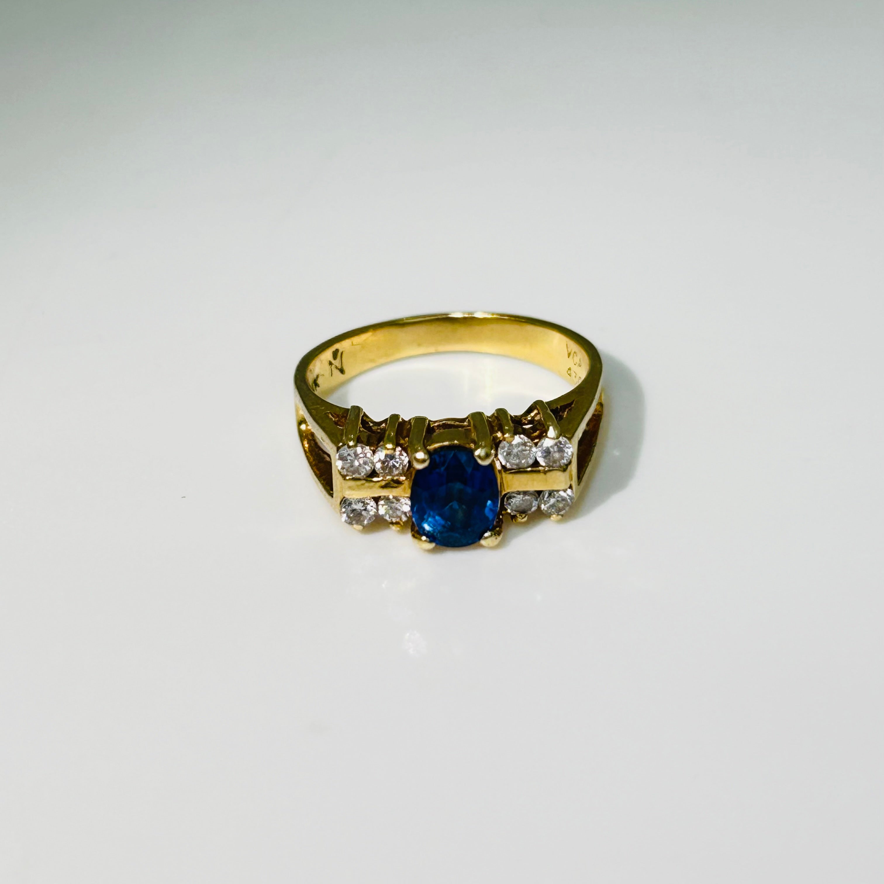 14k Yellow Gold Sapphire & Diamond Ring Size 7.25