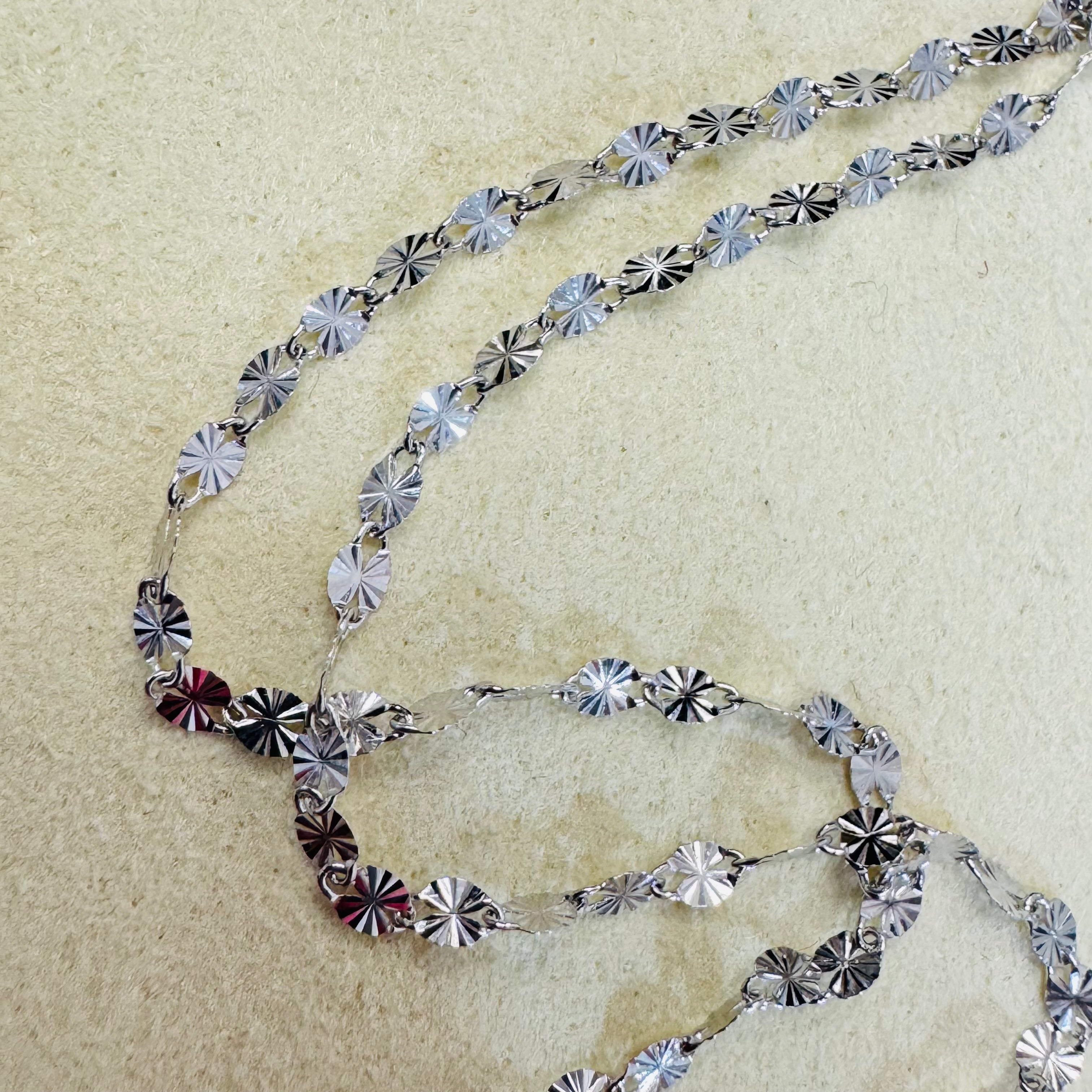 18” 2mm Solid 14K White Gold Diamond Cut Sparkly Chain Necklace