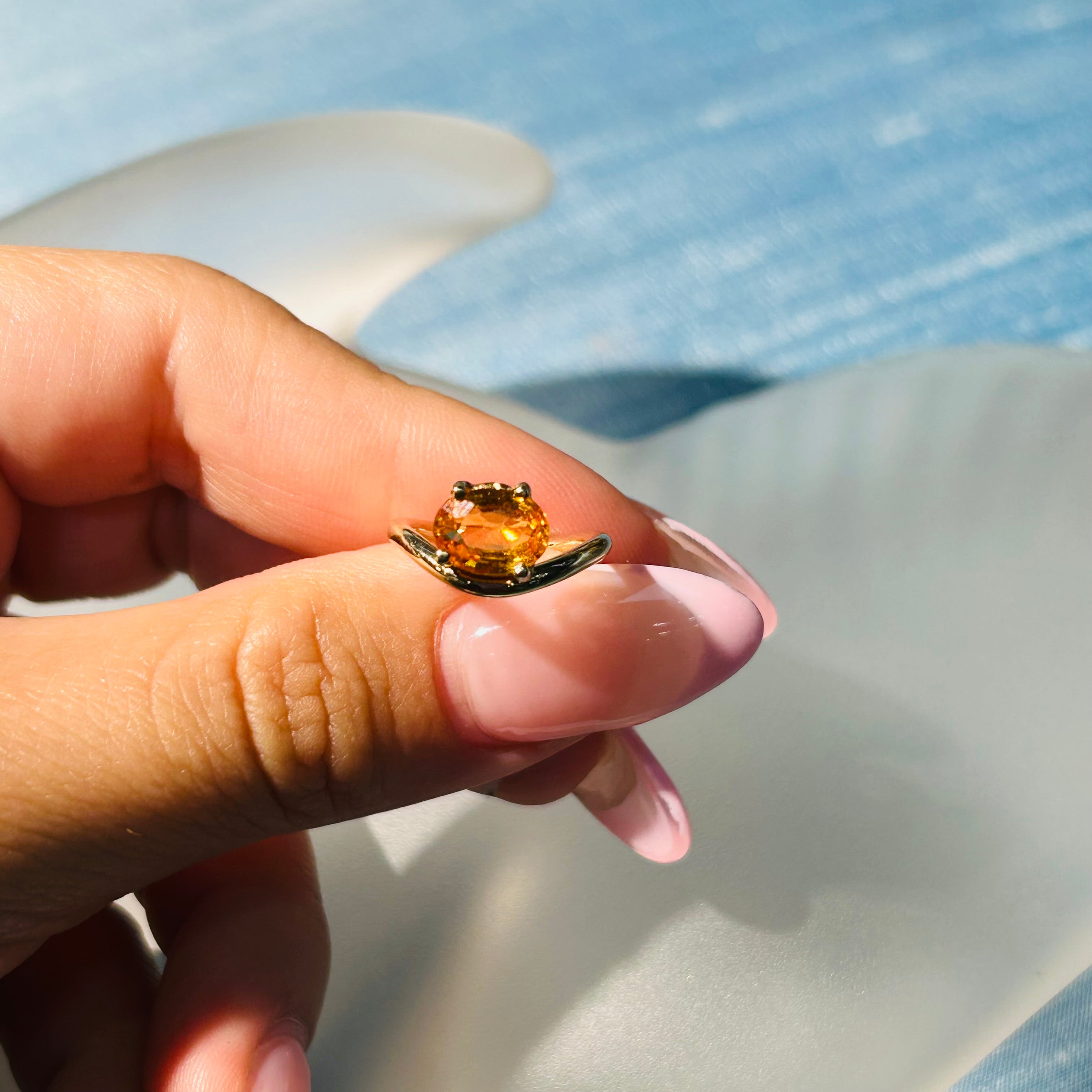 14k Yellow Gold Yellow Sapphire Wavy Pinky Ring Size 1.5