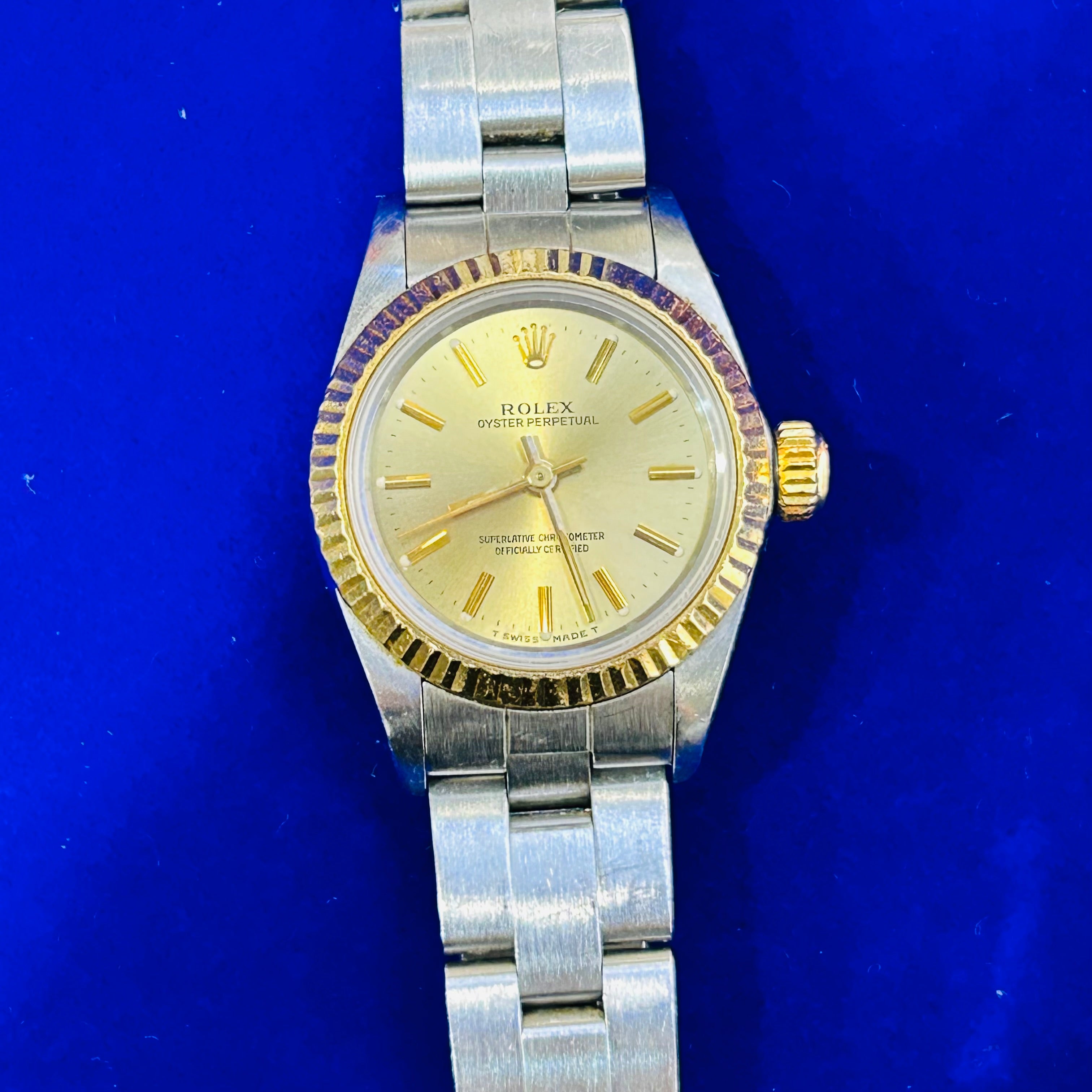 Vintage Stainless Steel Two Tone 26MM Oyster Perpetual Date Rolex Watch