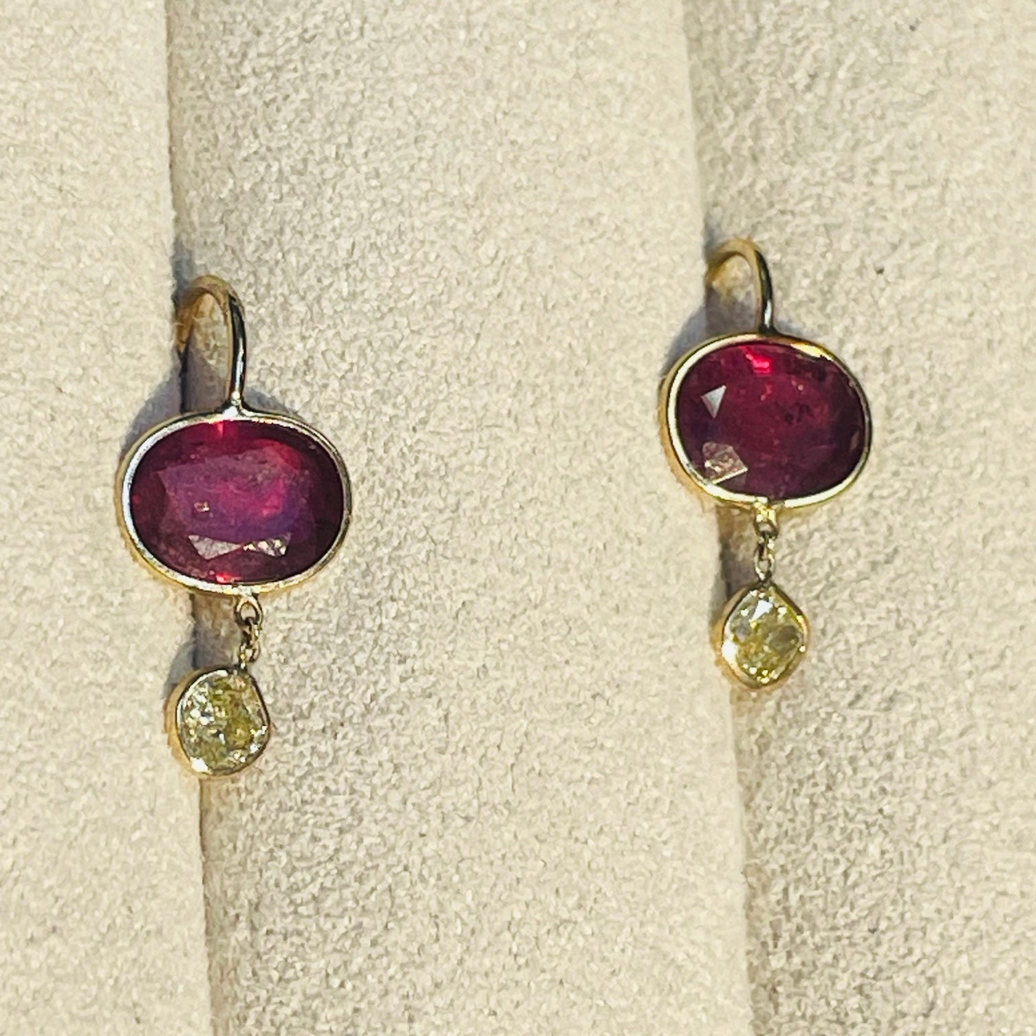 Pink Tourmaline and Canary Yellow Diamond 14K Yellow Gold Drop Earrings