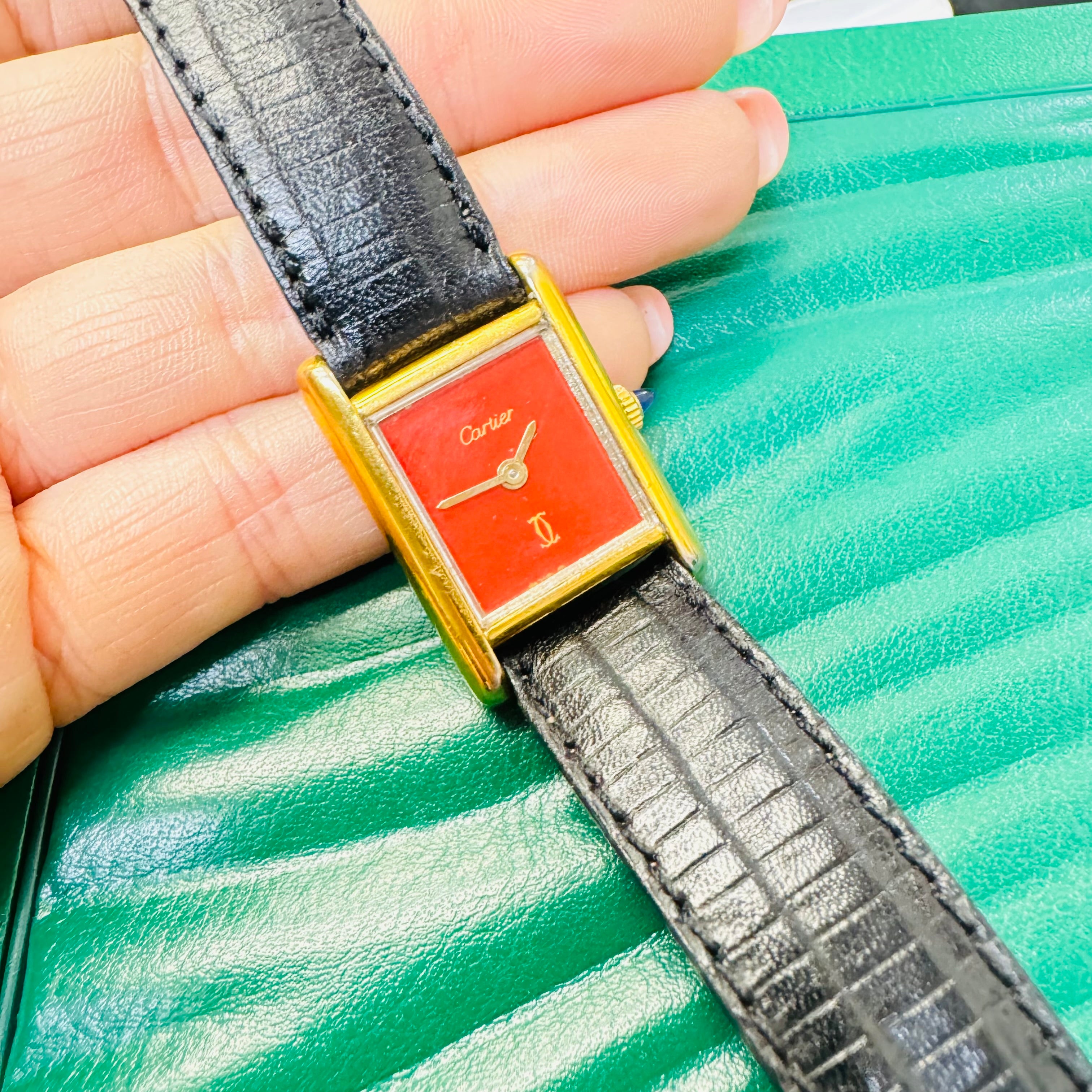 20mm Gold Vermeil Red Face Cartier Tank Wristwatch