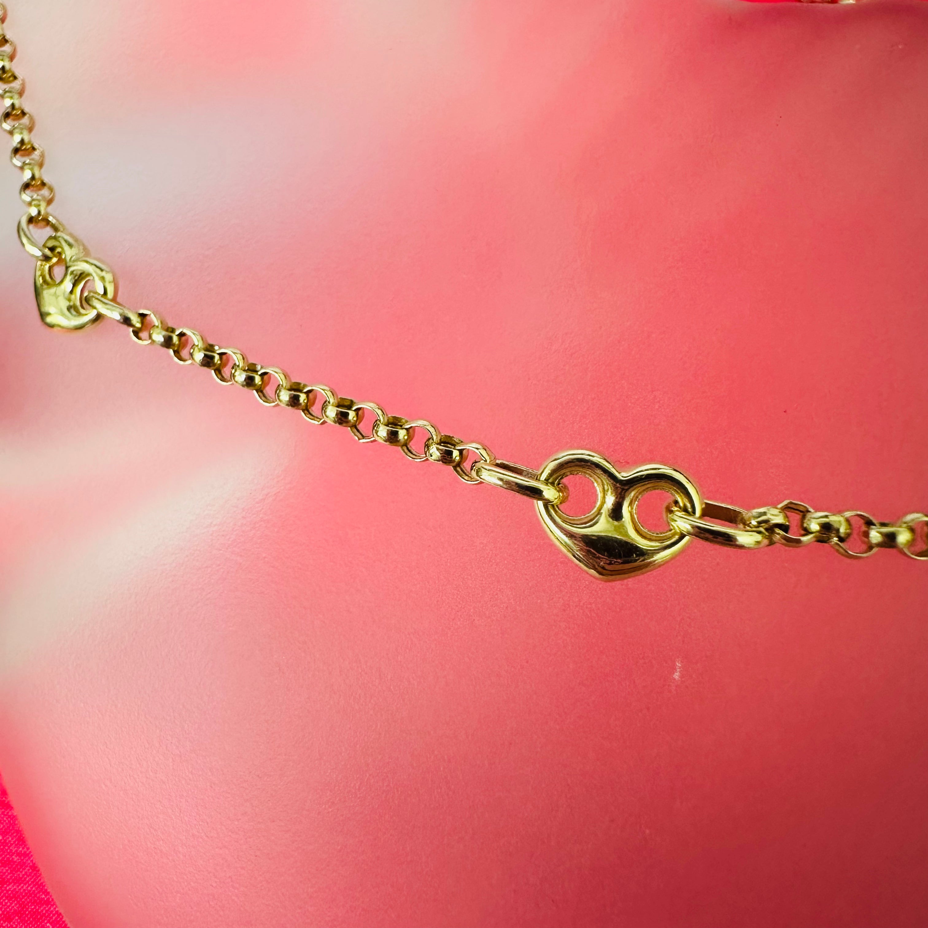 14K 18" Yellow Gold Rolo Chain With Puff Gucci Hearts