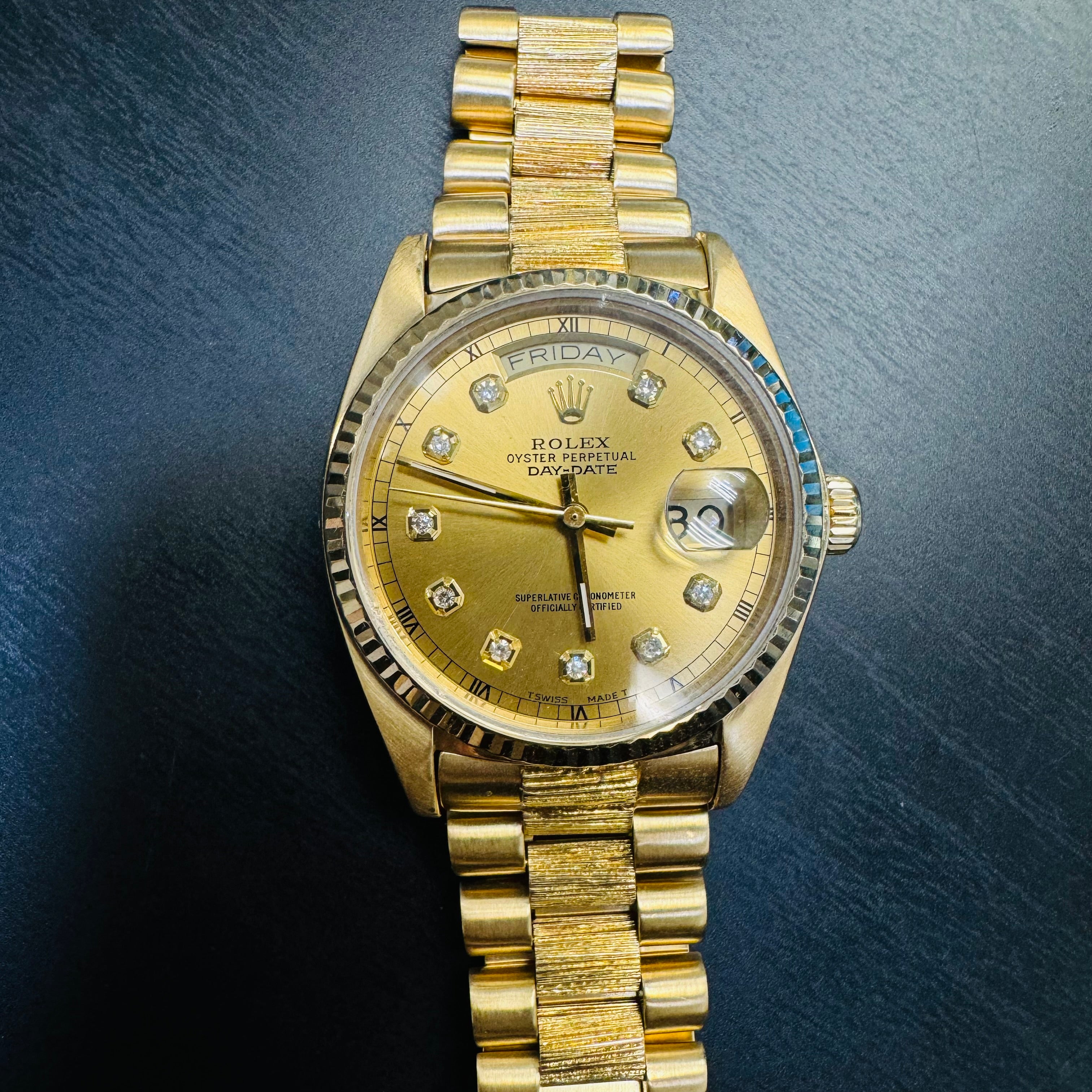 36mm Solid 18K Yellow Gold Day Date Rolex President Watch 1979