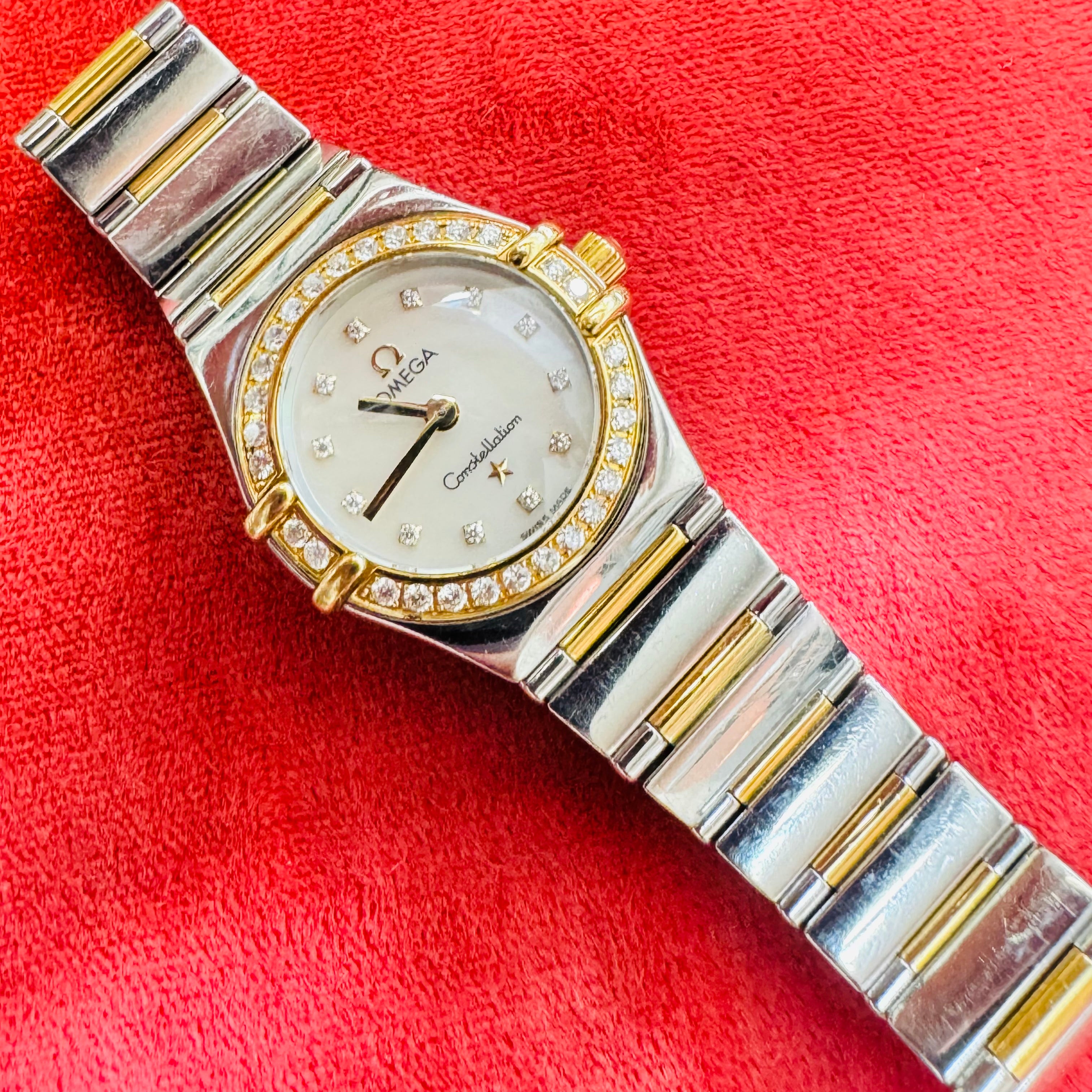 22.5mm 18K Gold Diamond Mother of Pearl Stainless Steel Omega Constellation Watch