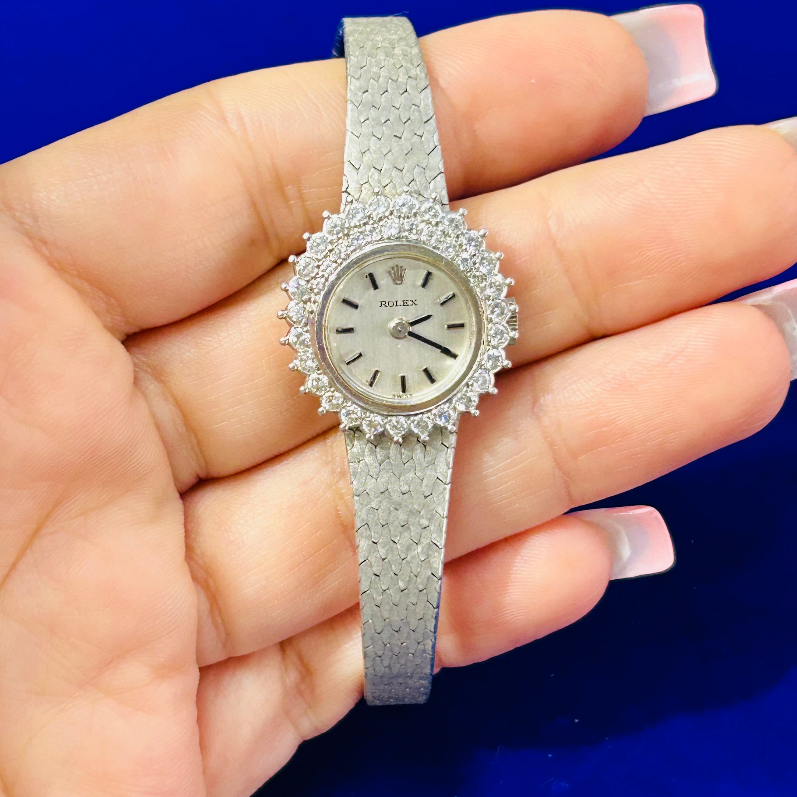 Vintage 18K White Gold Fancy Diamond Rolex Watch