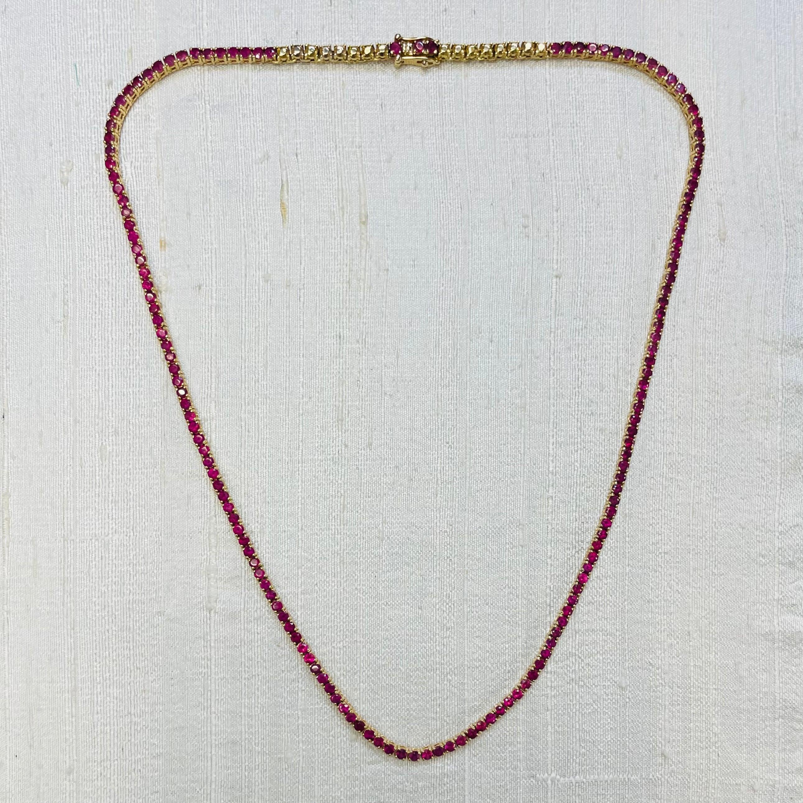 Natural Ruby Tennis Necklace 14K Yellow Gold