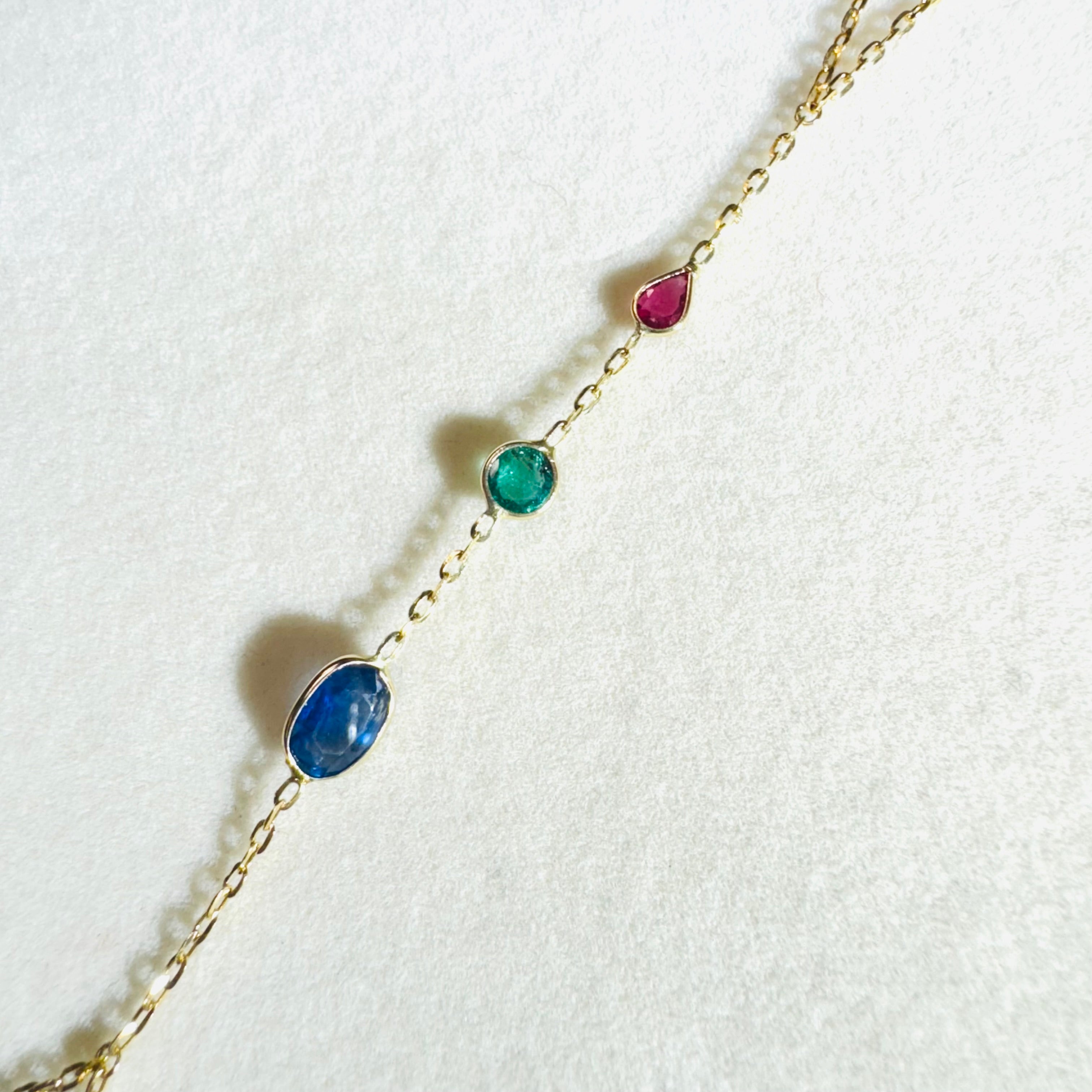 Emerald Ruby and Sapphire 14K Yellow Gold Handchain