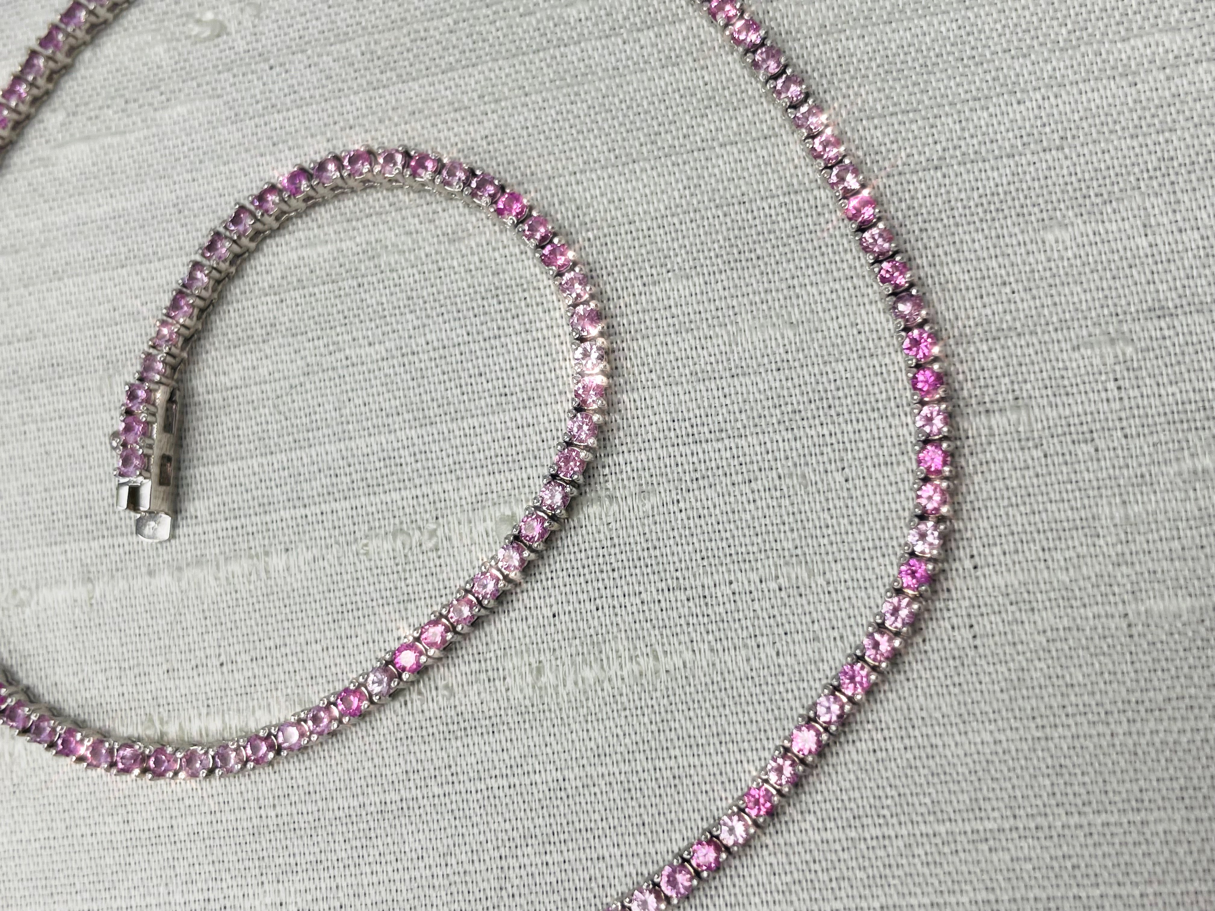 Natural Pink Sapphire 14K White Gold Tennis Necklace 4.8CTW