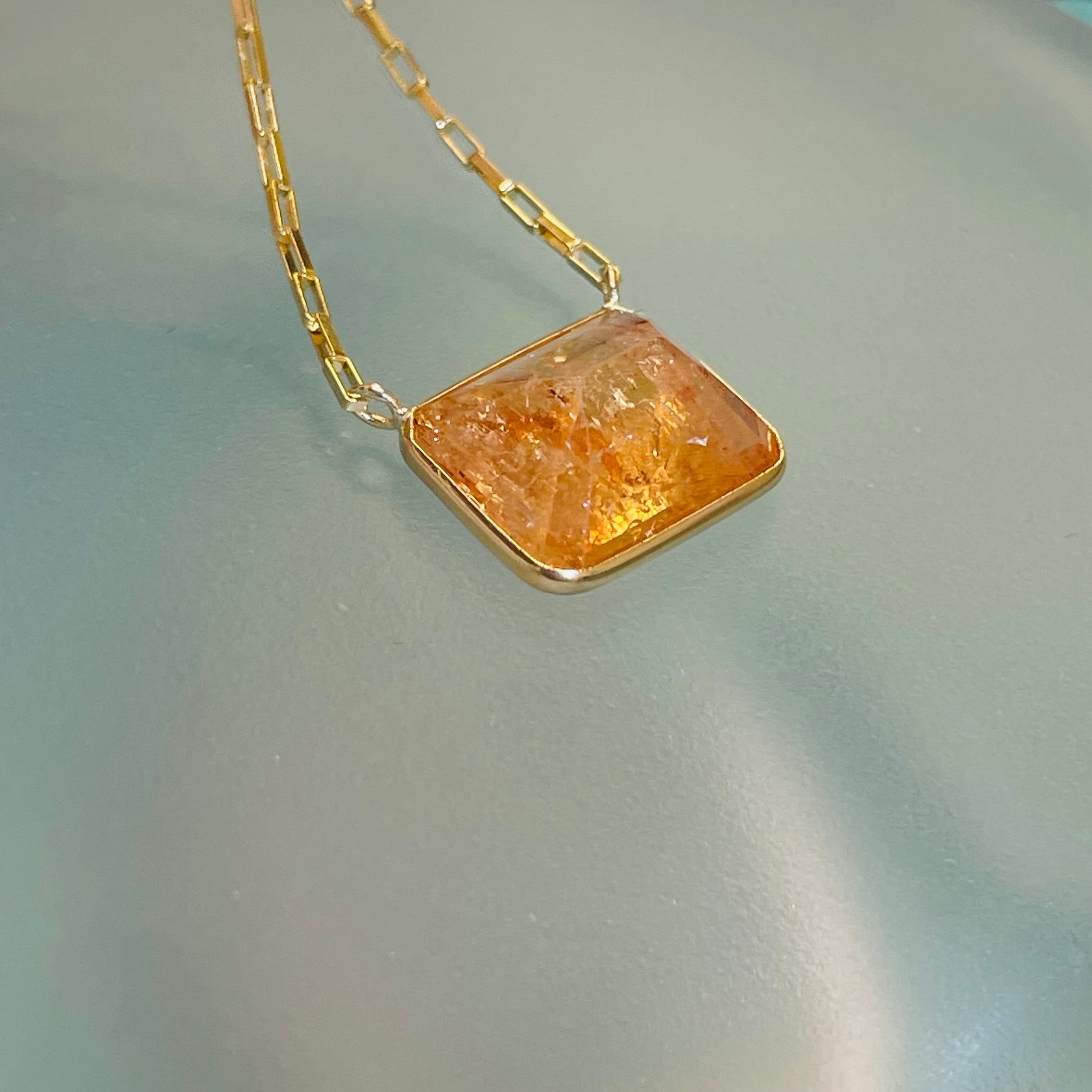 Brilliant 8CT Imperial Topaz 14K Yellow Gold Necklace 16-18”