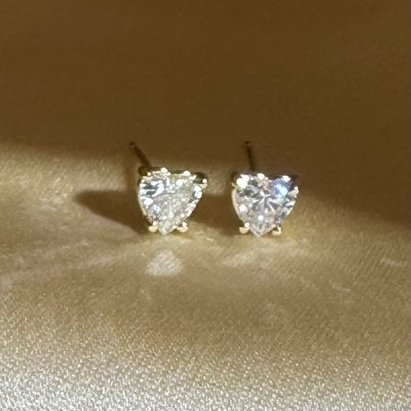 .92CT Natural Heart Diamond Stud Earrings in 14K  Yellow Gold