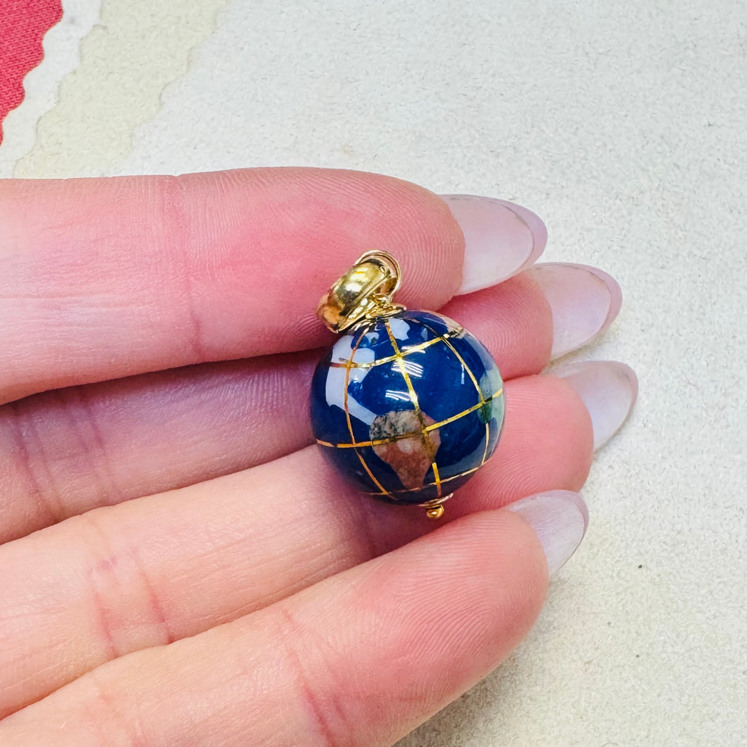 14K Yellow Gold Michael Anthony Inlaid Stone Globe Earth Charm
