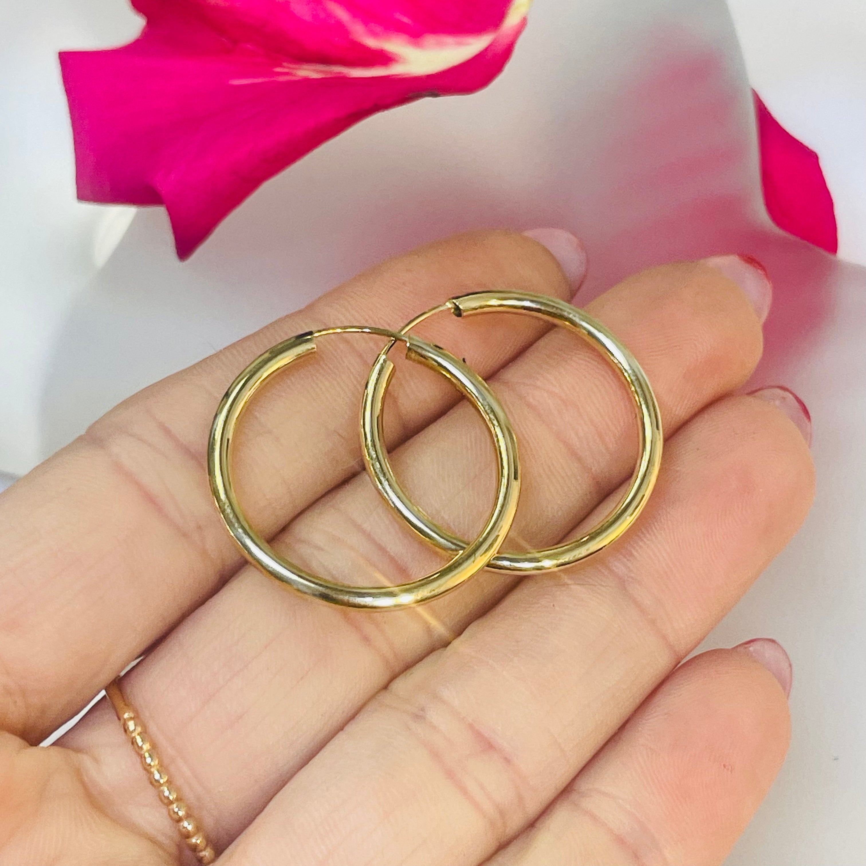 25mm 1” 2mm 14K Yellow Gold Endless Hoops