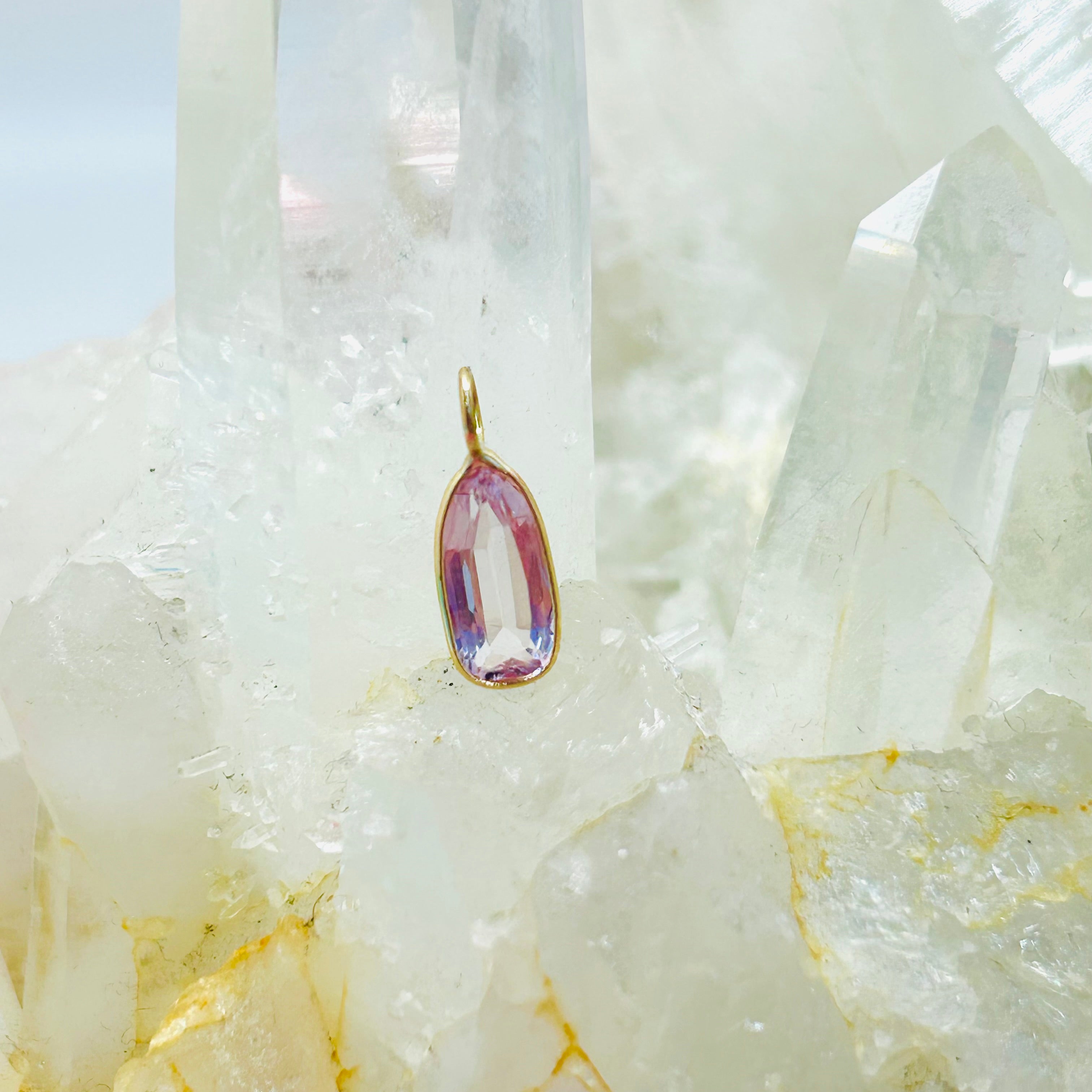 Pretty Pink Imperial Topaz and Solid 14K yellow Gold Gemstone Pendant