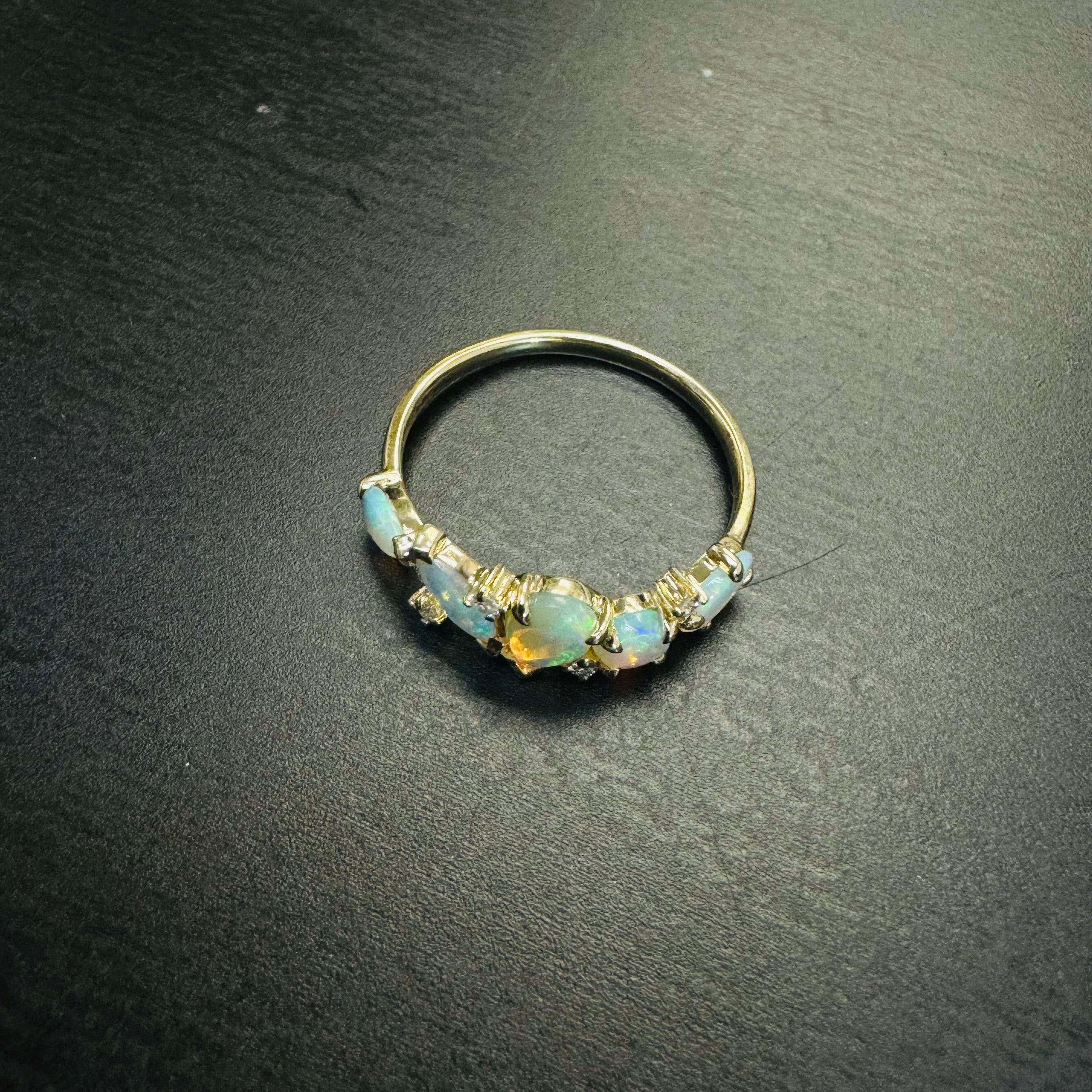 Opal and Diamond Scatter 14K Yellow Gold Mixed Shape Ring Size 6.25