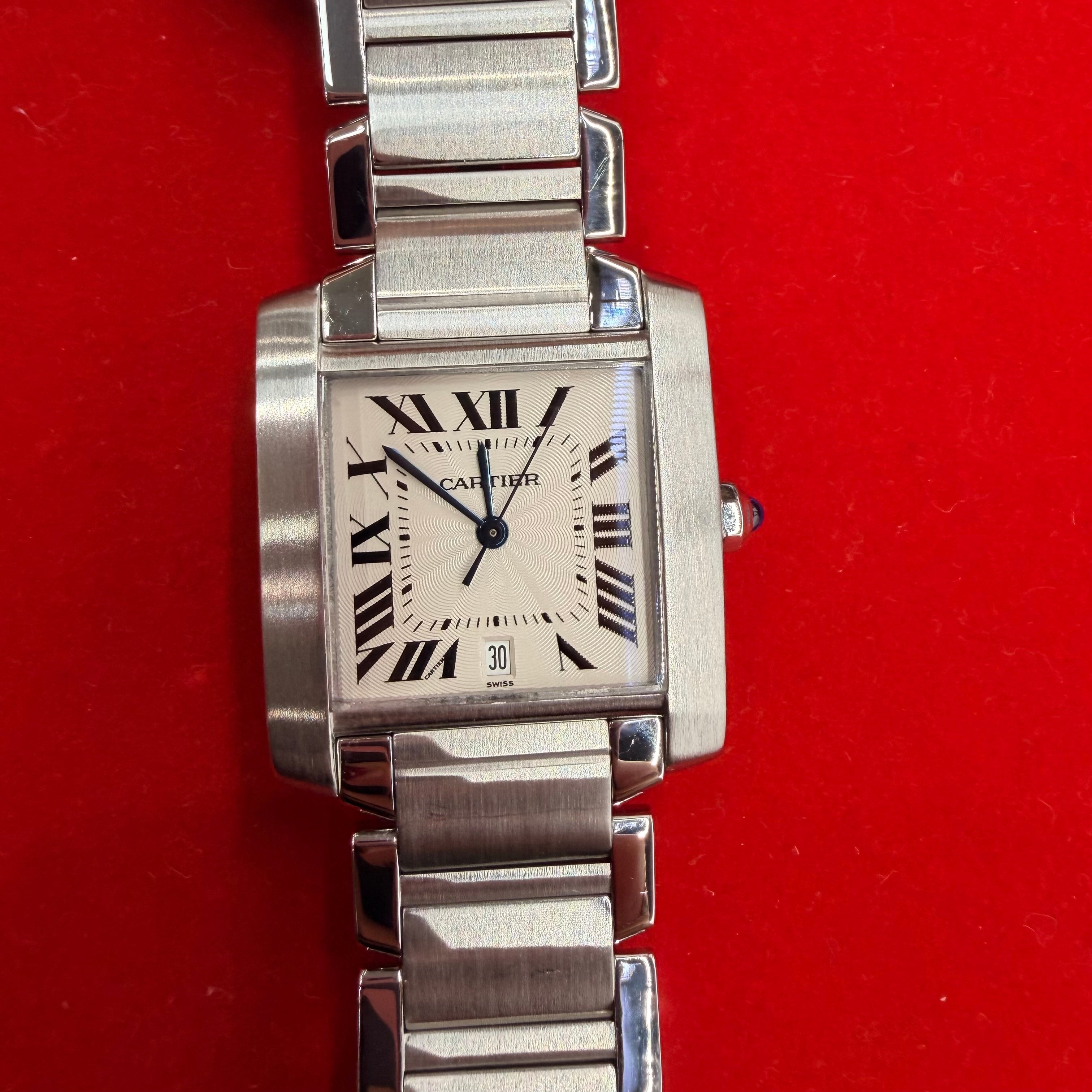 Tank Francaise Large Cartier Stainless Steel Automatic Wrist Watch Ref. 2302 Size 7.25”
