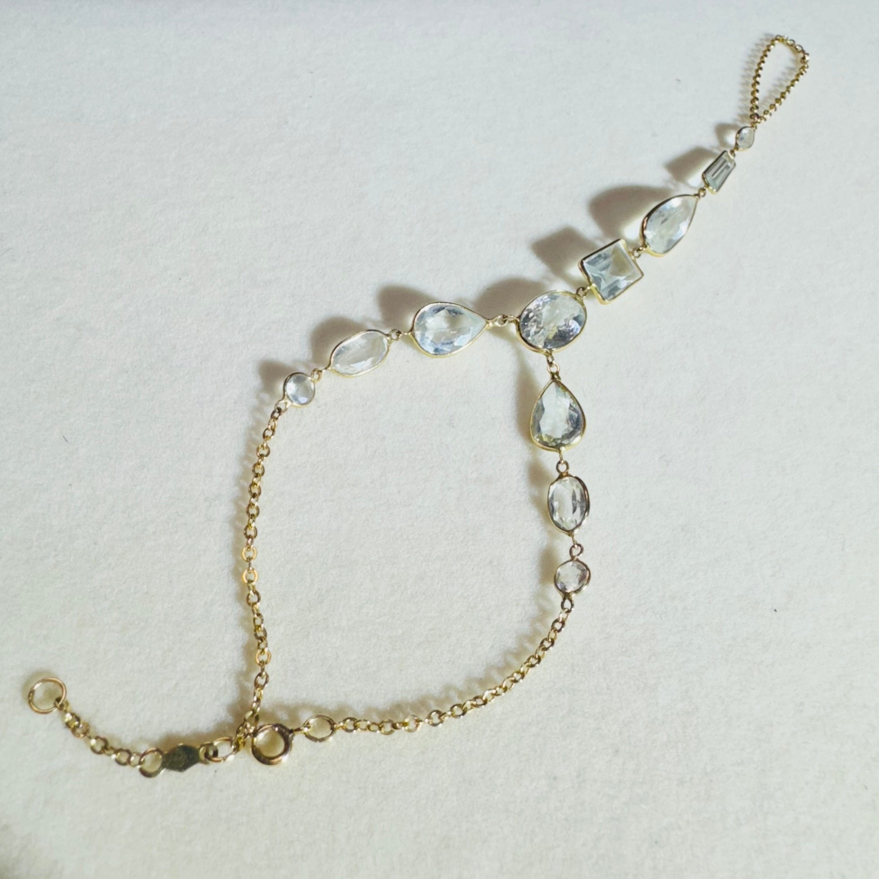 Aquamarine Multi Shape 14k Yellow Gold Handchain