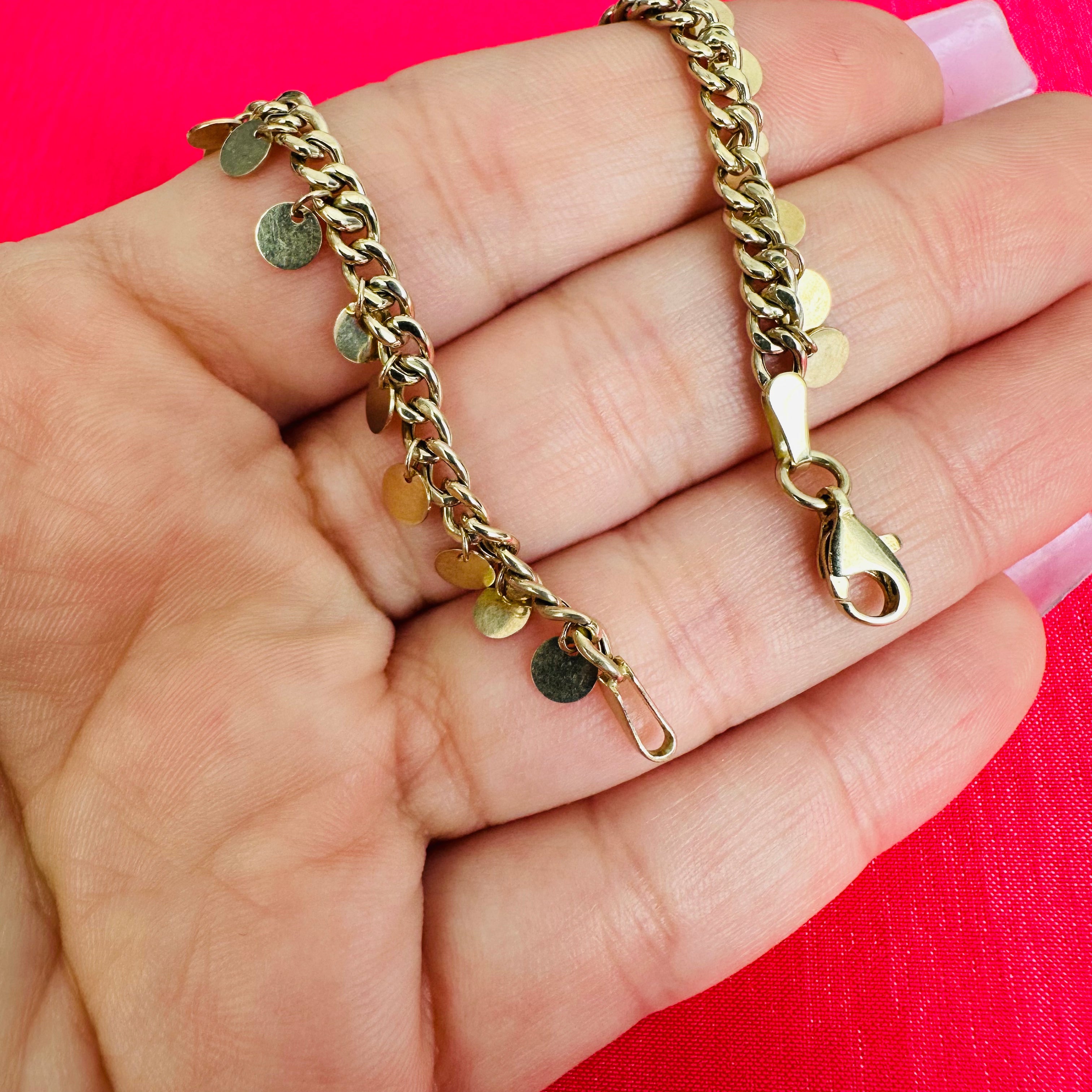 10" Yellow Gold 14K Dangling Anklet