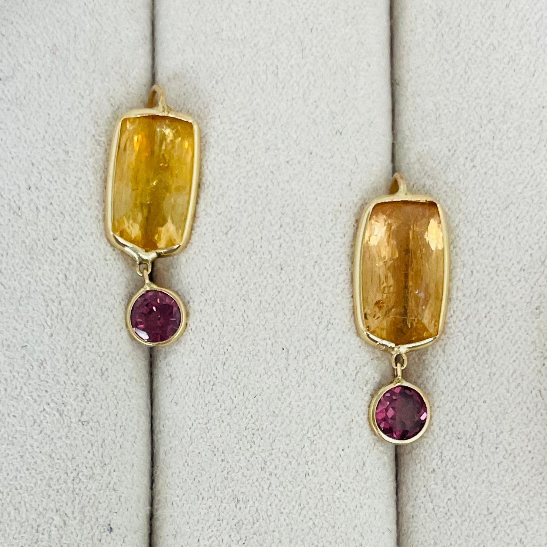 Imperial Topaz Garnet 14K Yellow Gold Drop Earrings