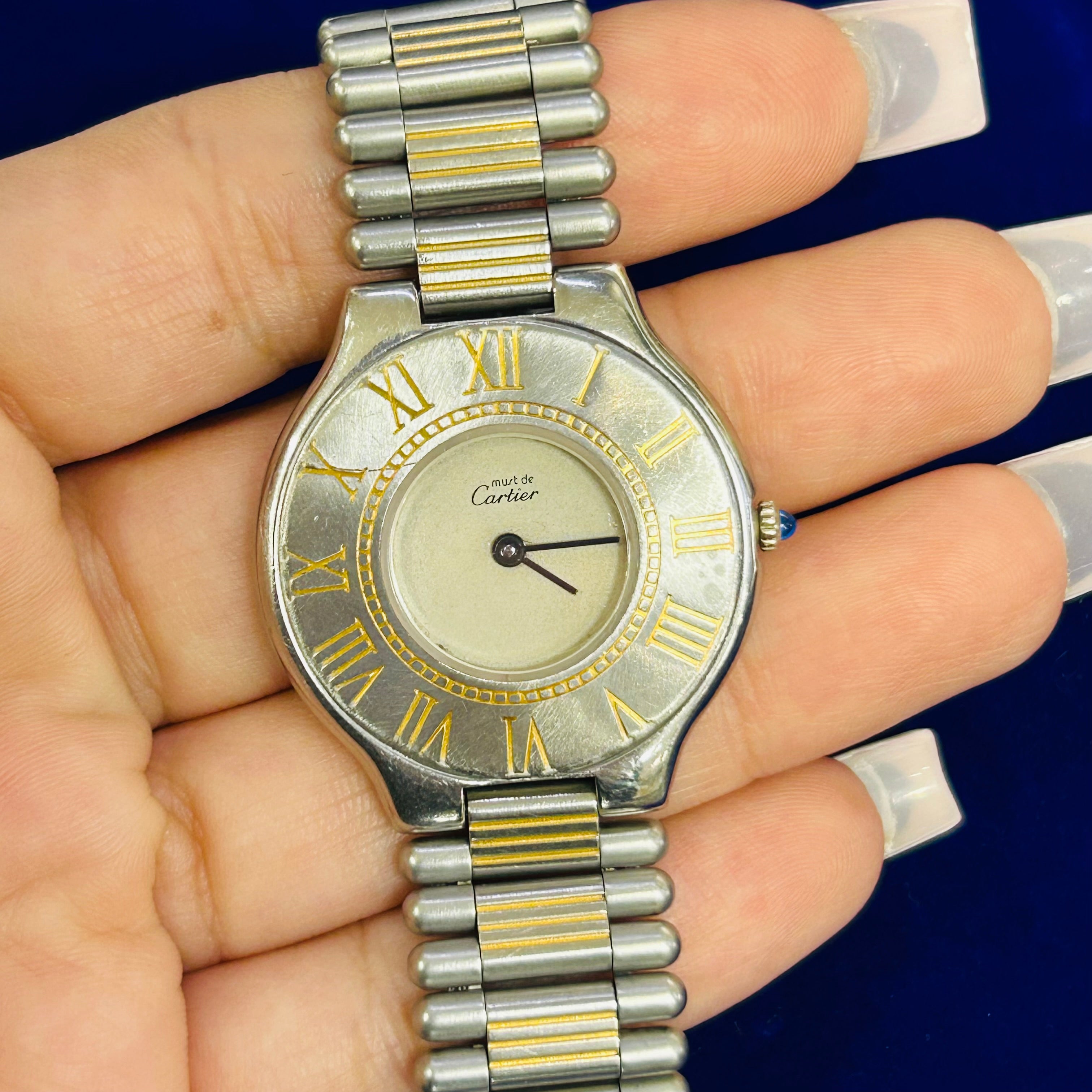 Cartier Must 21 28mm, White No Marker dial, Stainless Steel Link Metal Bracelet, Unisex Used Watch