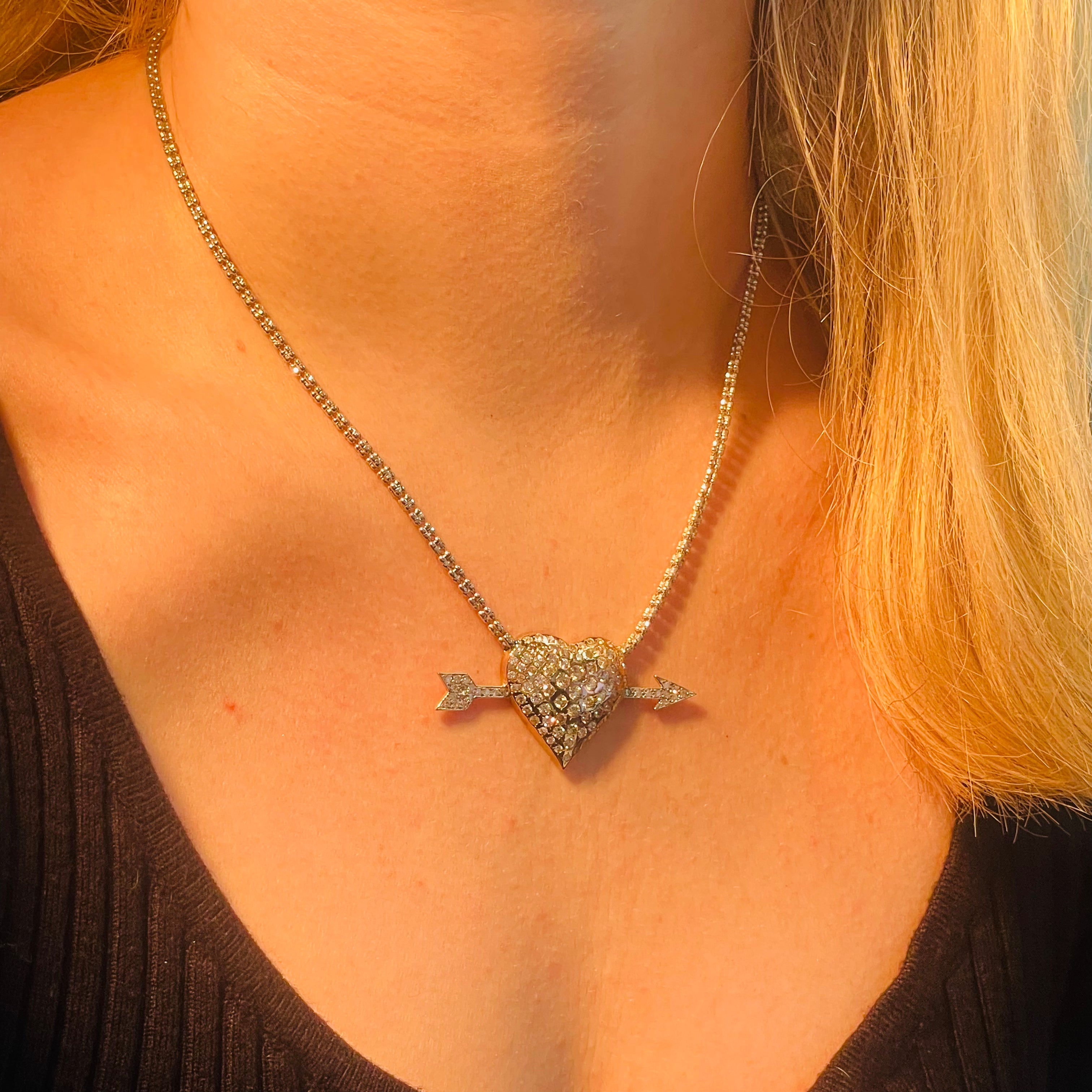 Diamond Pave Heart and Arrow Necklace