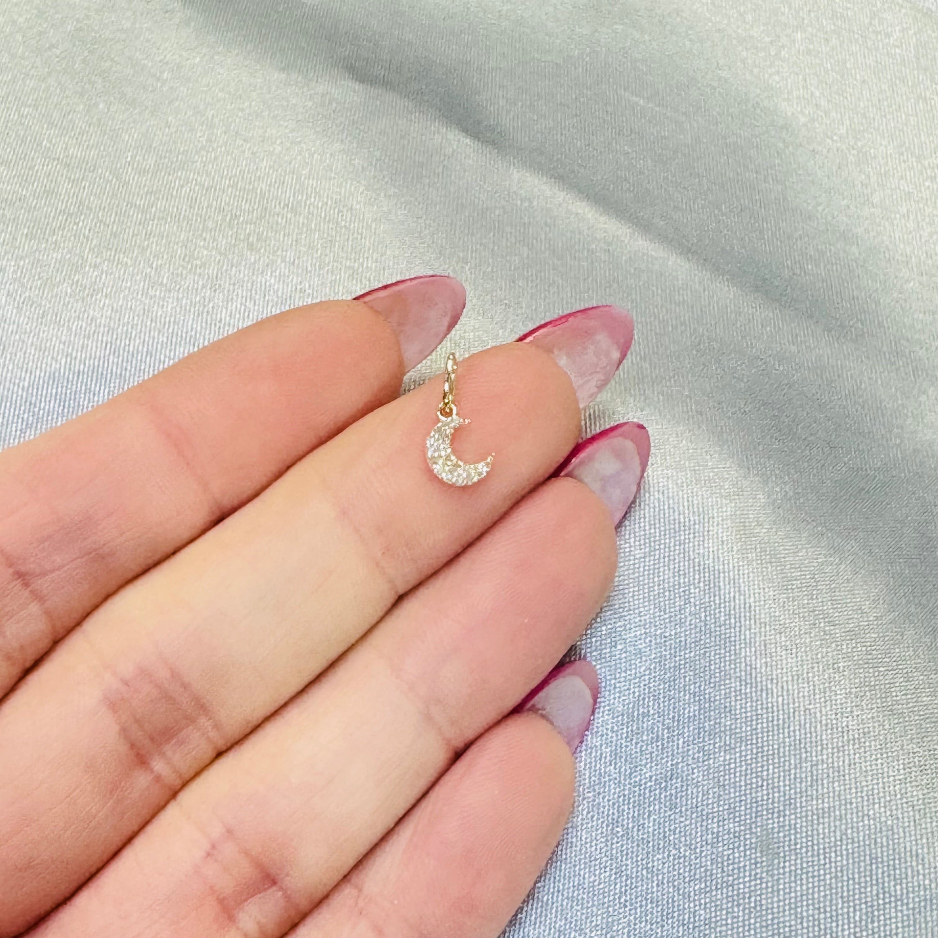 14K Yellow Gold Mini Diamond Moon Charm Pendant