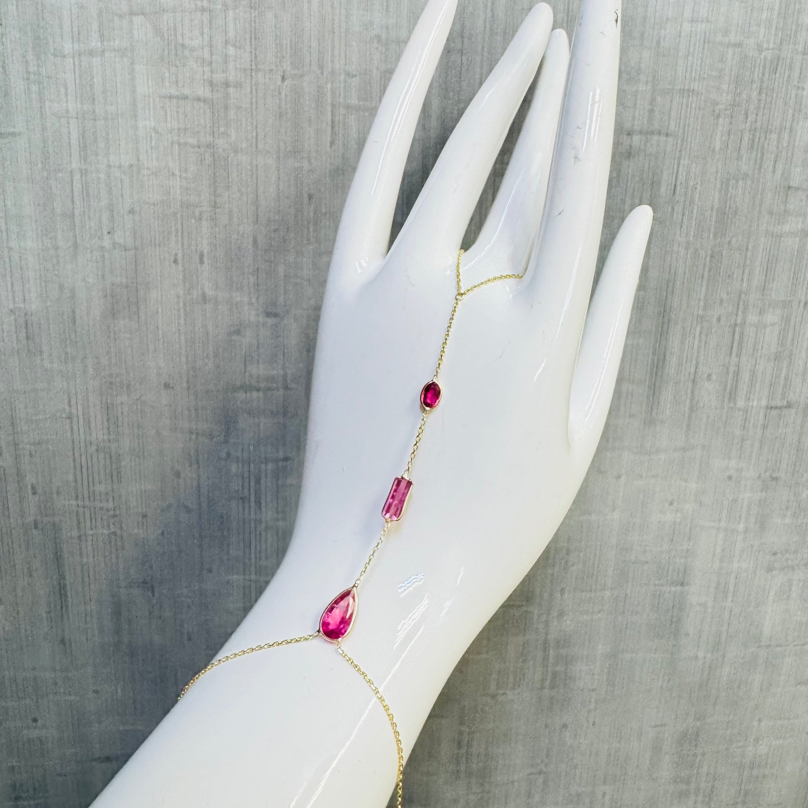 Pink Tourmaline 14K Yellow Gold Handchain