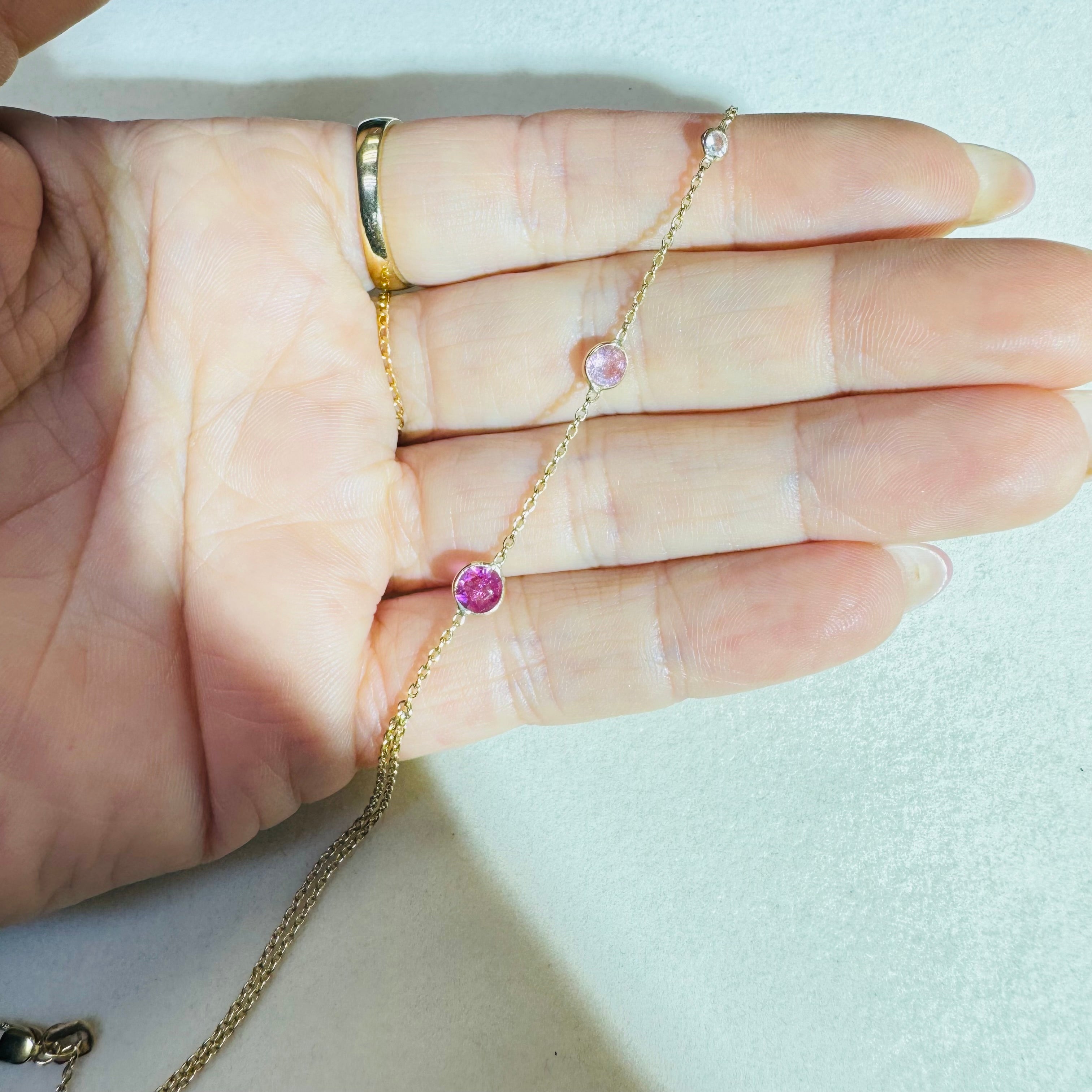 Pink Ombre Sapphire 14K Yellow Gold Hand Chain