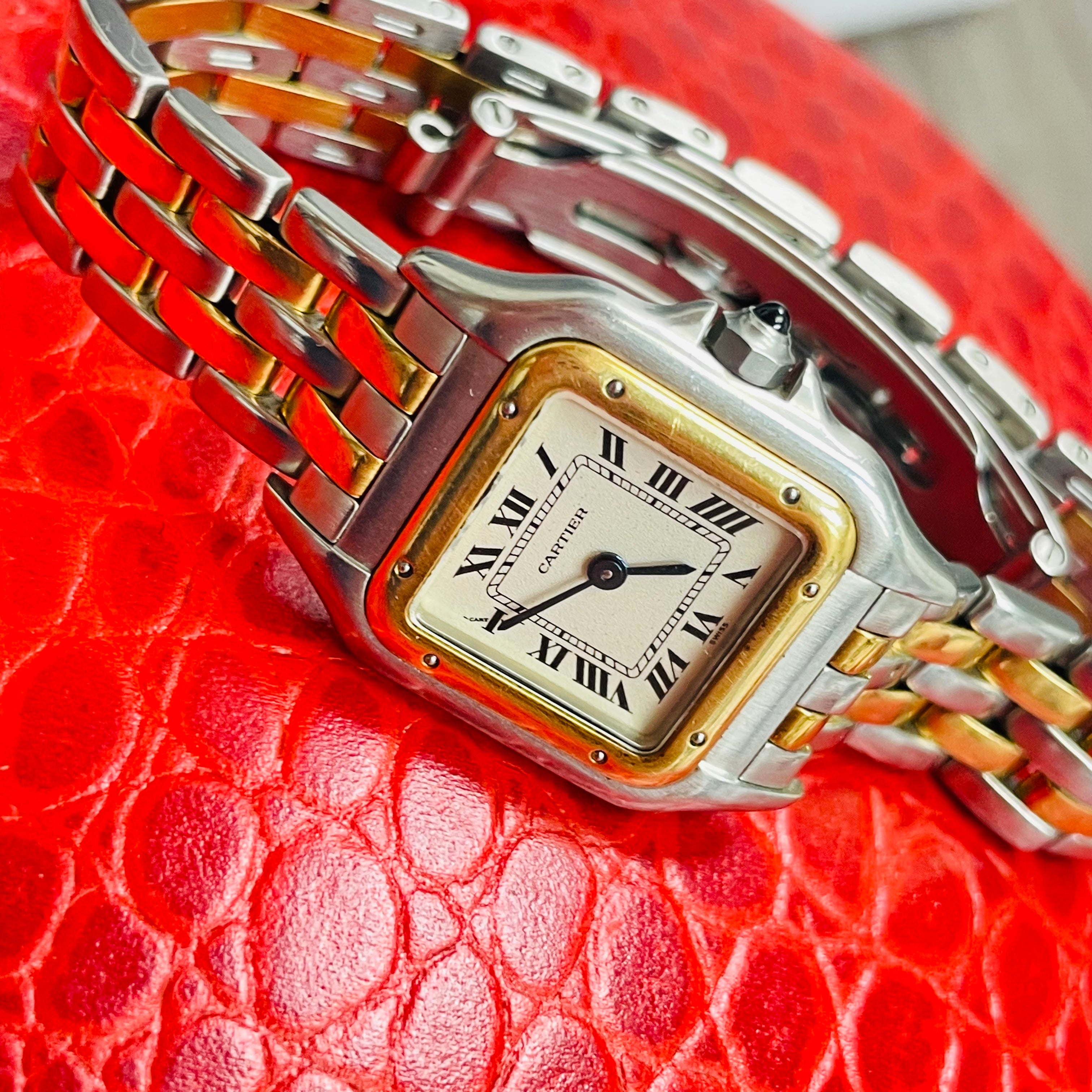 Cartier Panthere Two Tone 2 Row Stainless Steel and 18K Yellow Gold Watch