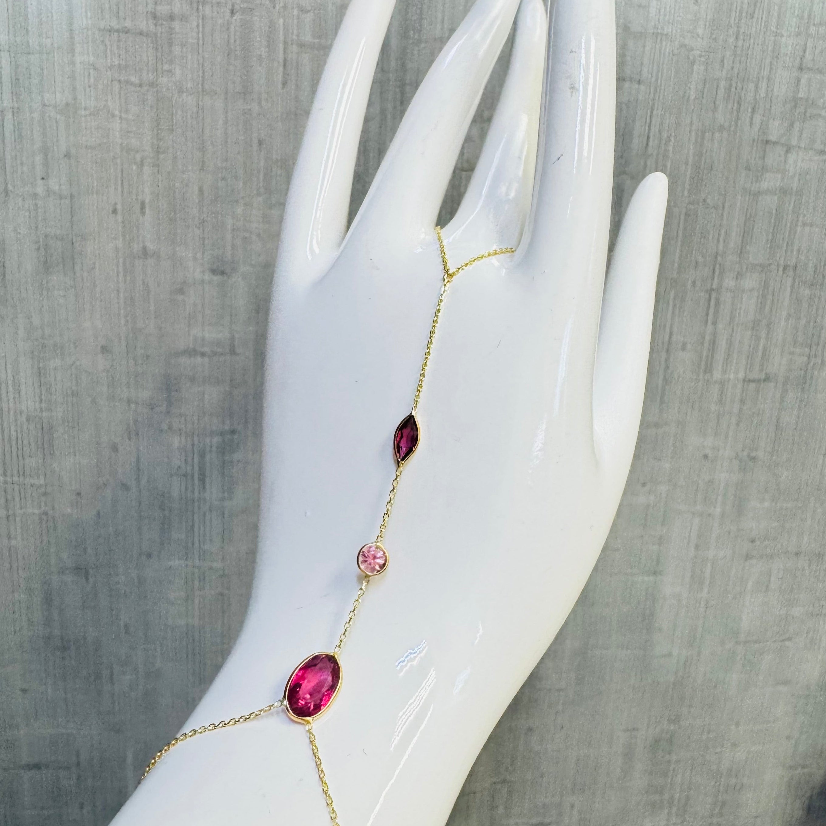 Garnet Tourmaline 14K Yellow Gold Handchain