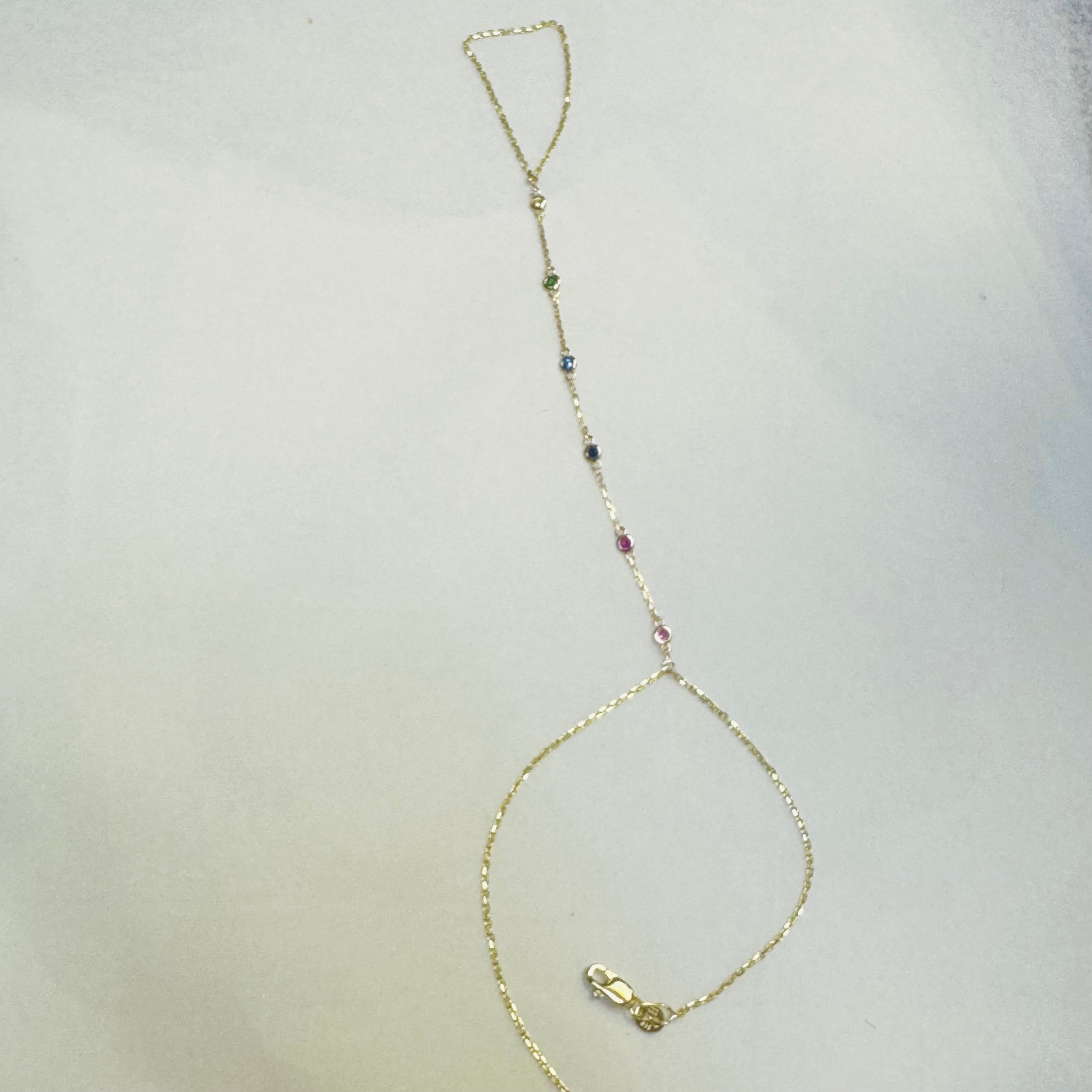 14K Yellow Gold Rainbow Gem Handchain