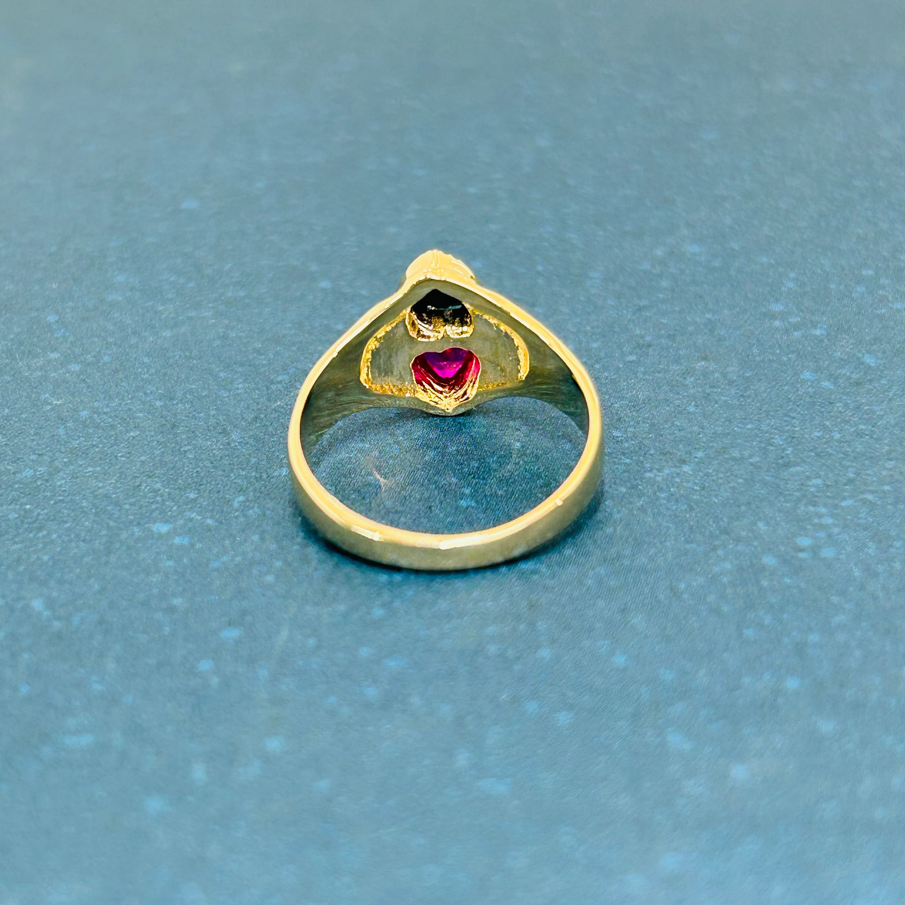 14k Yellow Gold Double Heart Ruby & Sapphire Size 6.25