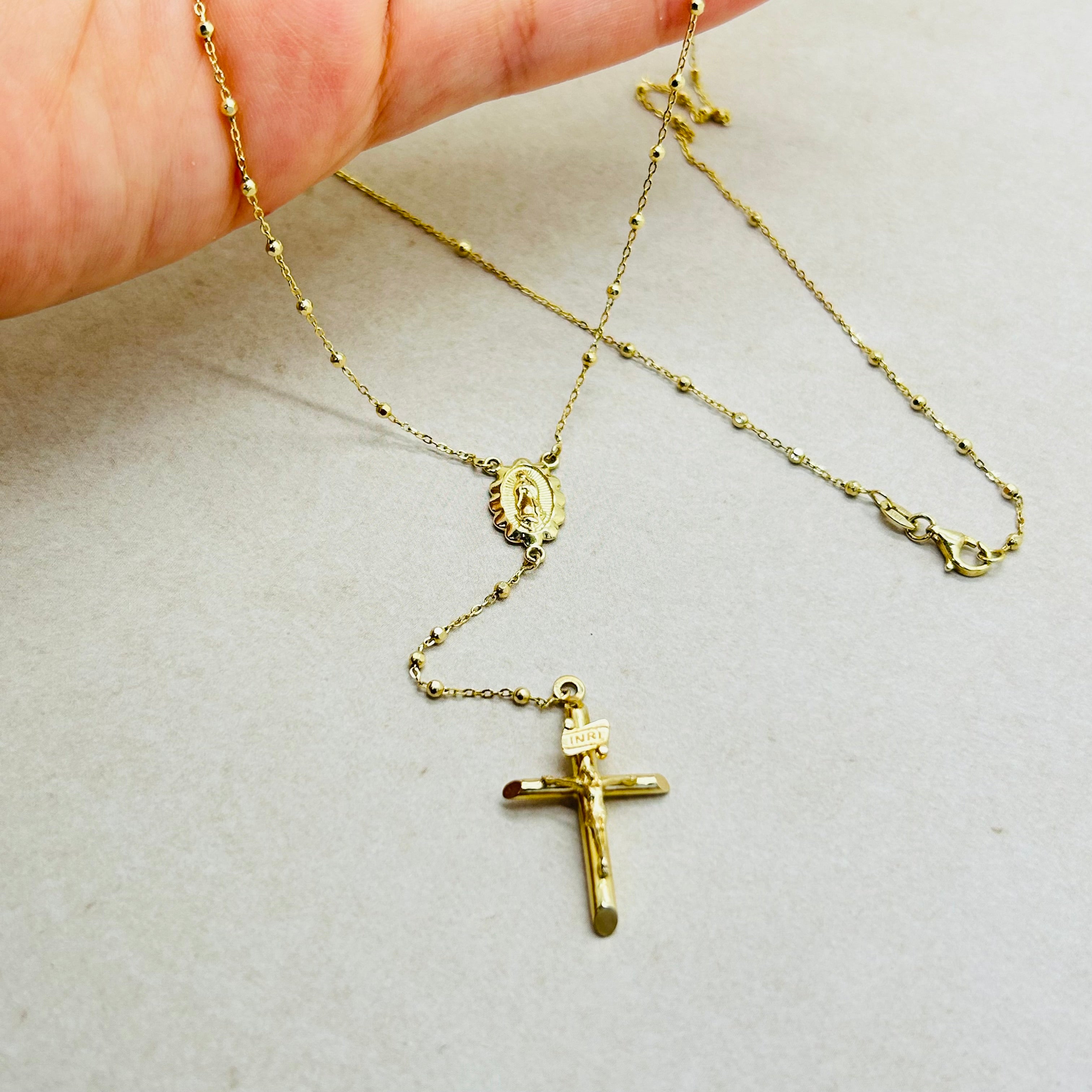 Beautiful 14K Solid Yellow Gold 24”Rosary Necklace