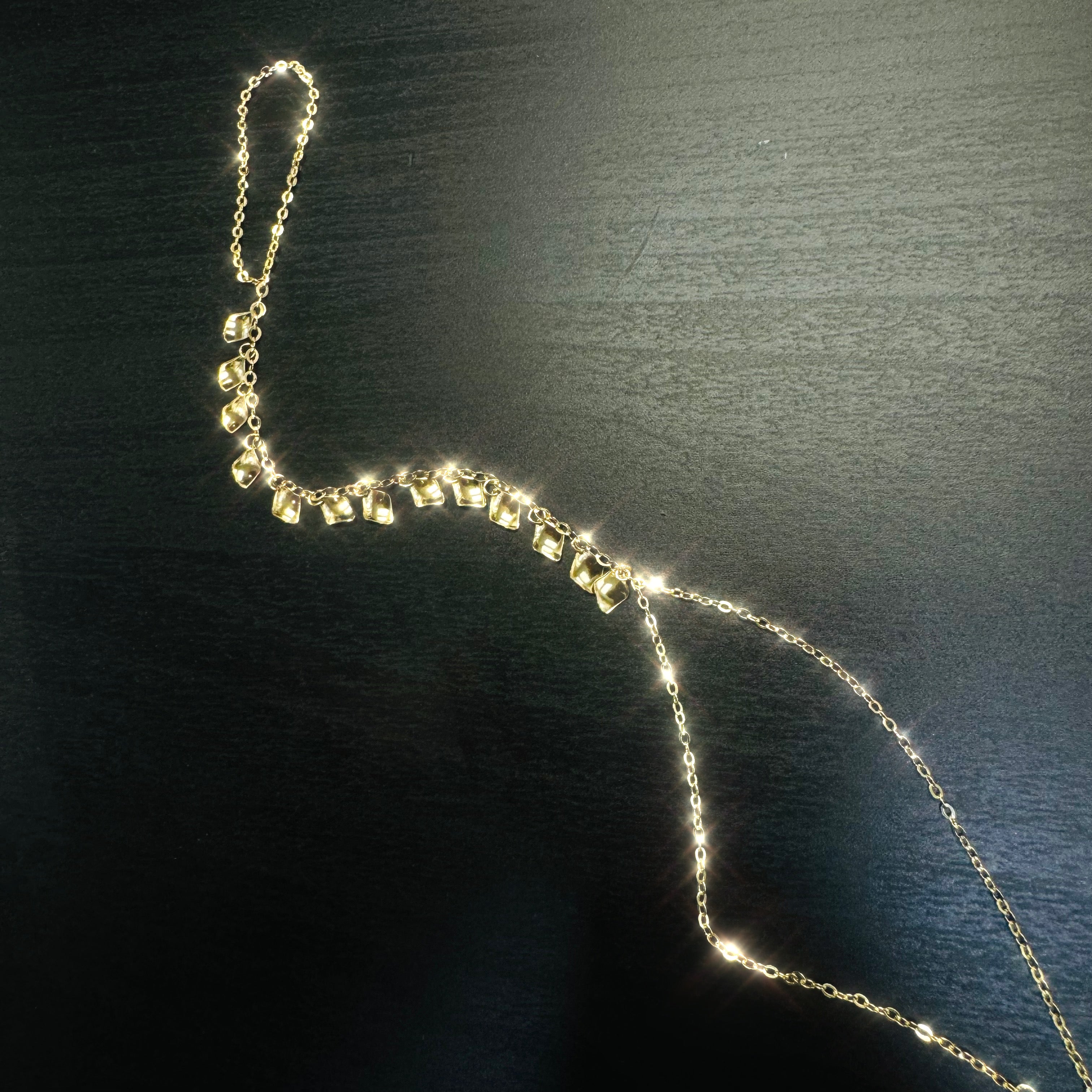 14k Yellow Gold Fringe Dangling Handchain