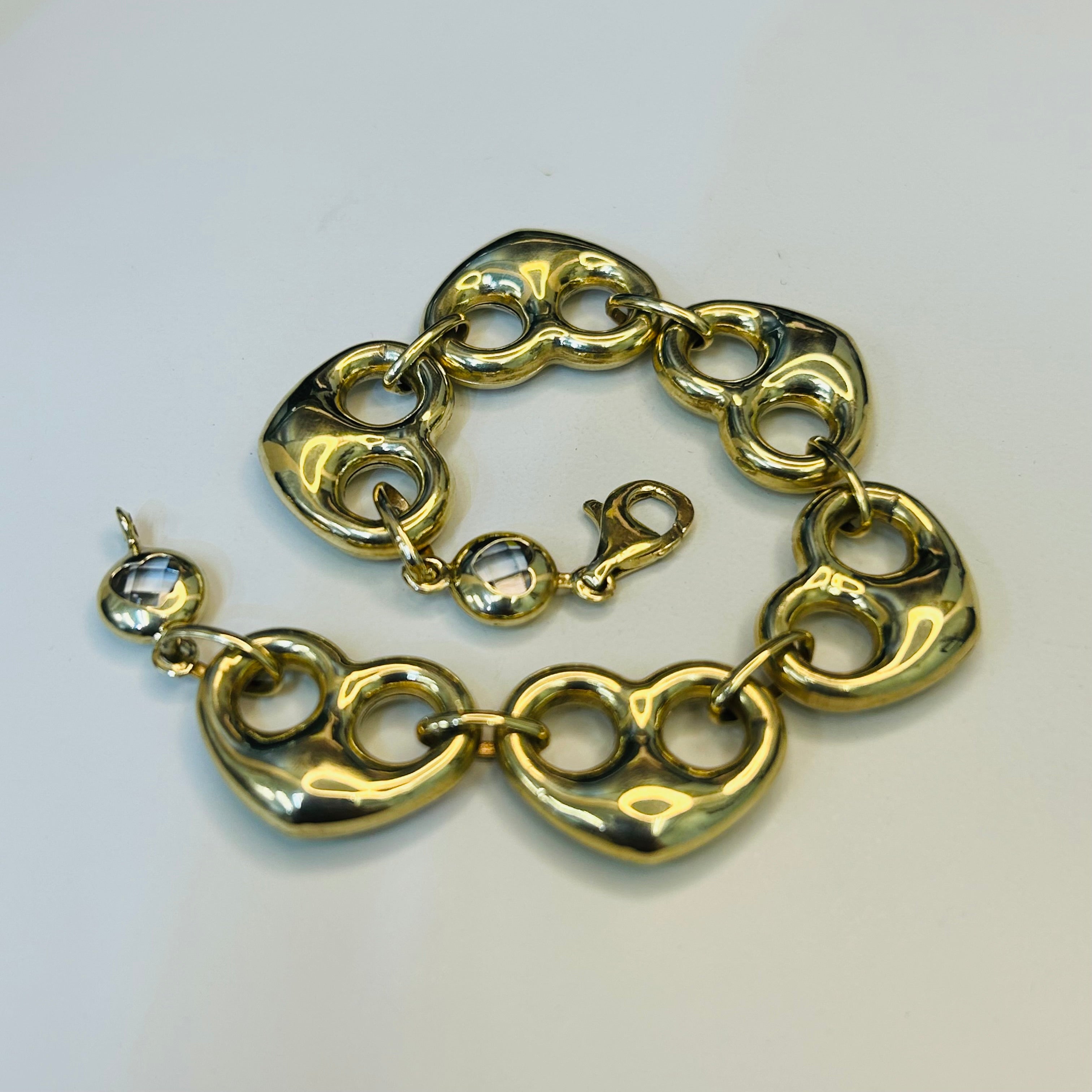 16mm Chunky 10K Yellow Gold Wide Heart Mariner Link Bracelet