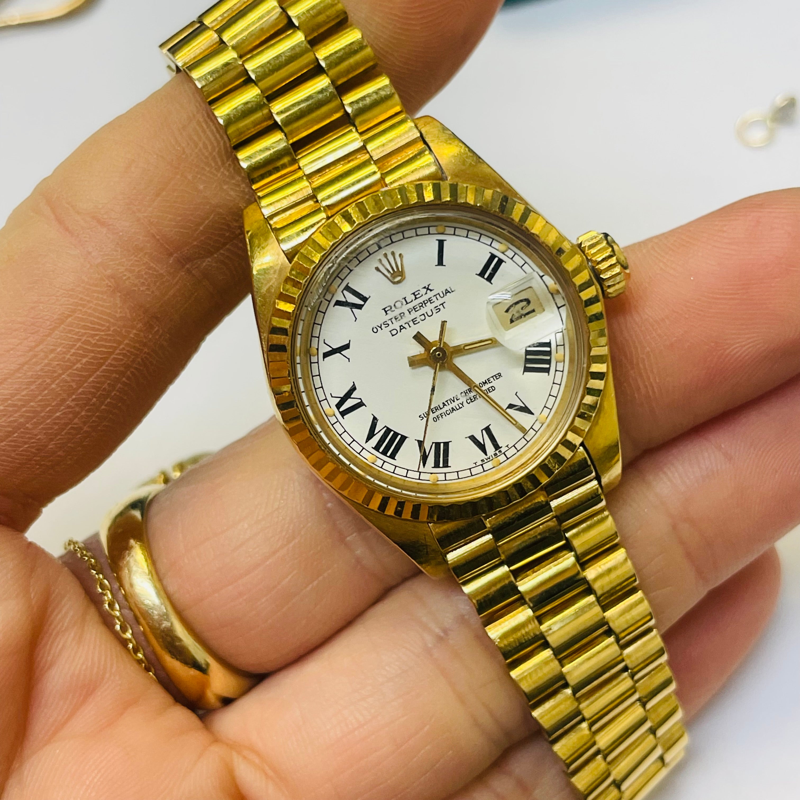 26mm Rolex 18K Yellow Gold DateJust Oyster Perpetual Ladies Wristwatch