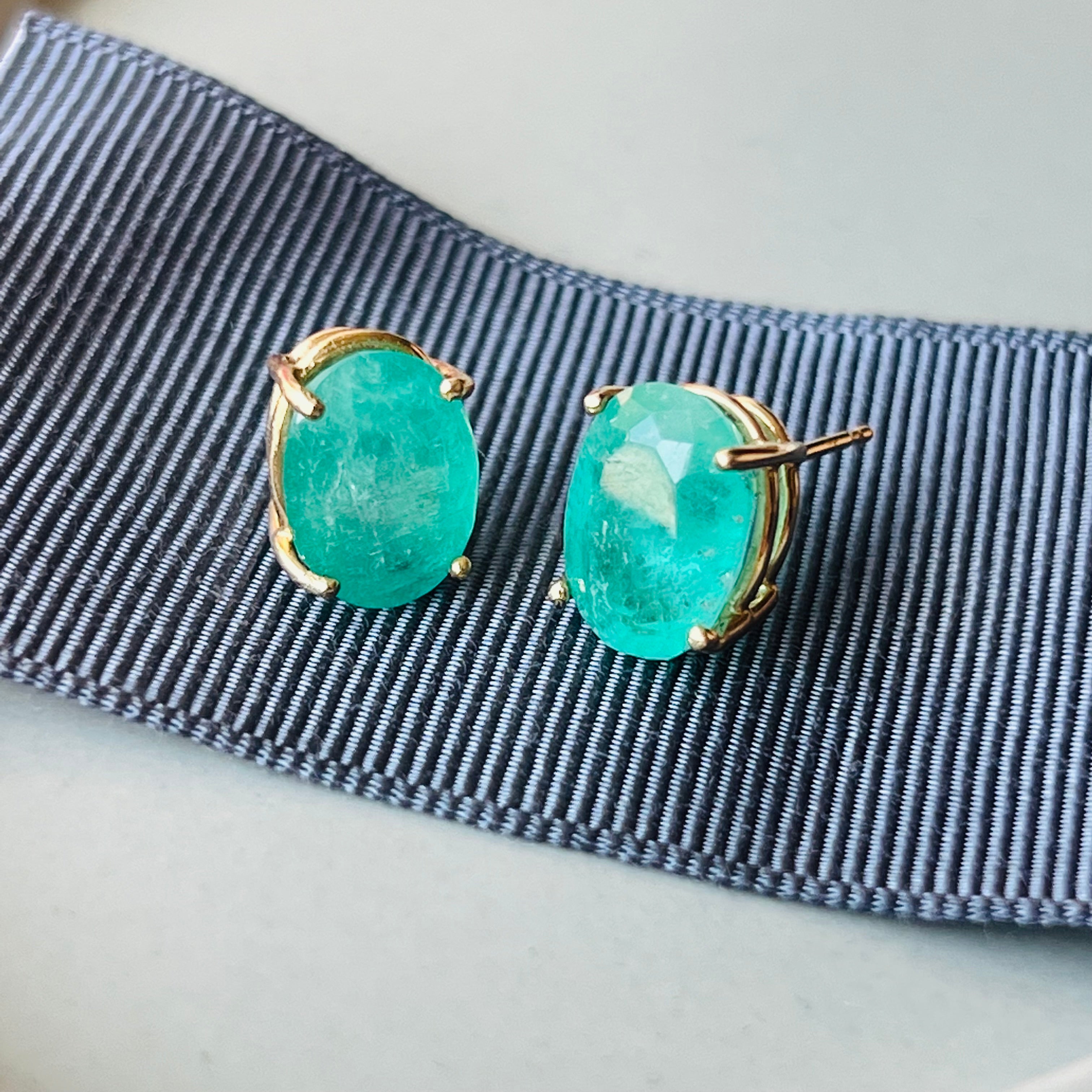 Colombian Emerald 14K Yellow Gold Stud Earrings
