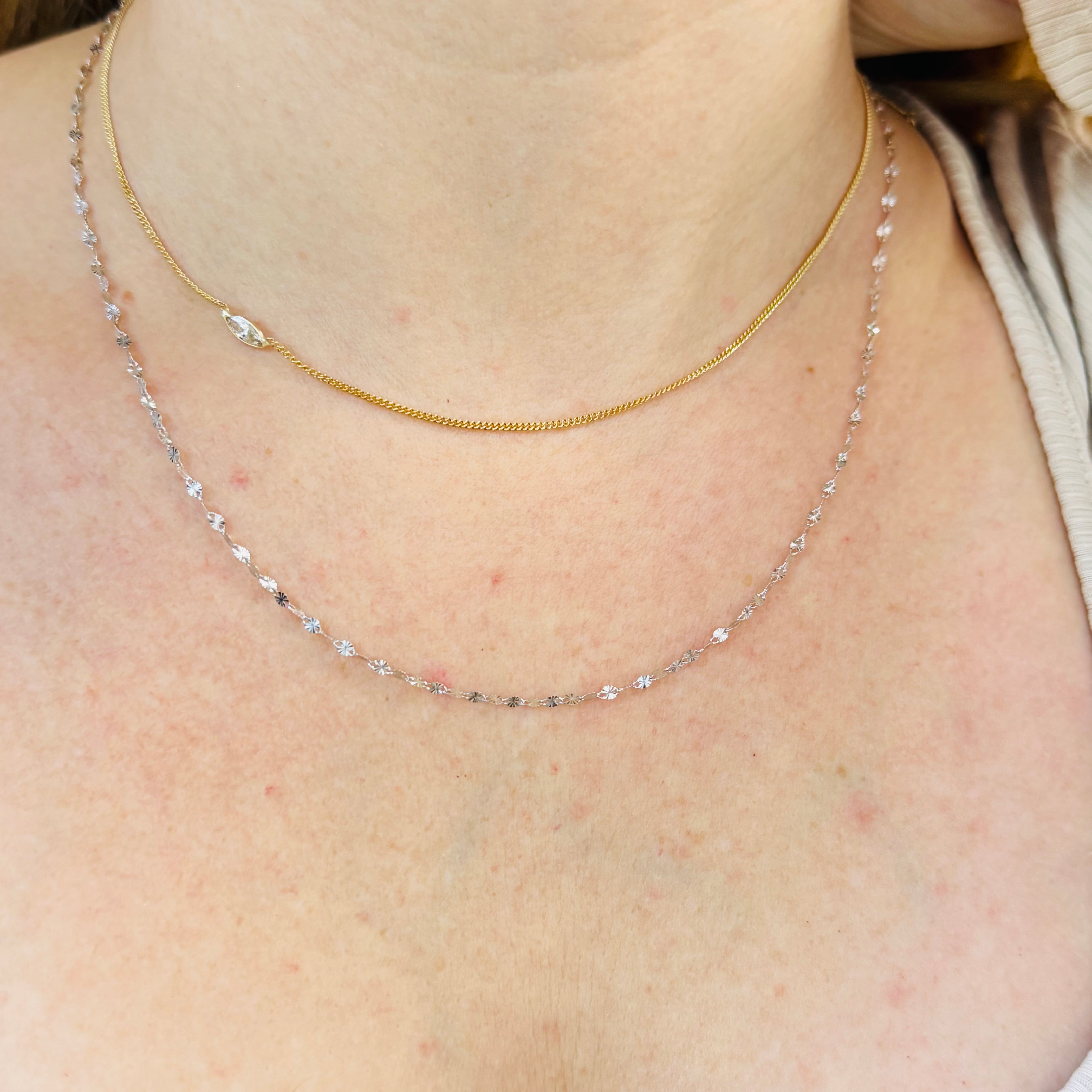 18” 2mm Solid 14K White Gold Diamond Cut Sparkly Chain Necklace