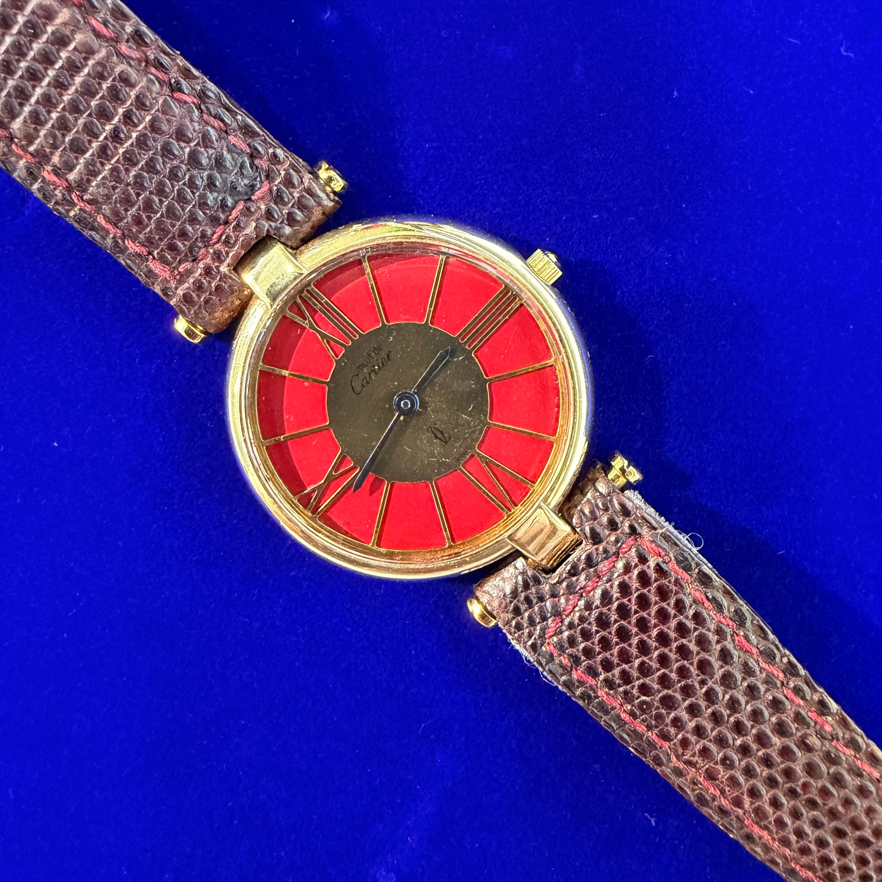 Cartier Vermeil Burgundy Dial Quartz Watch 31mm 8"