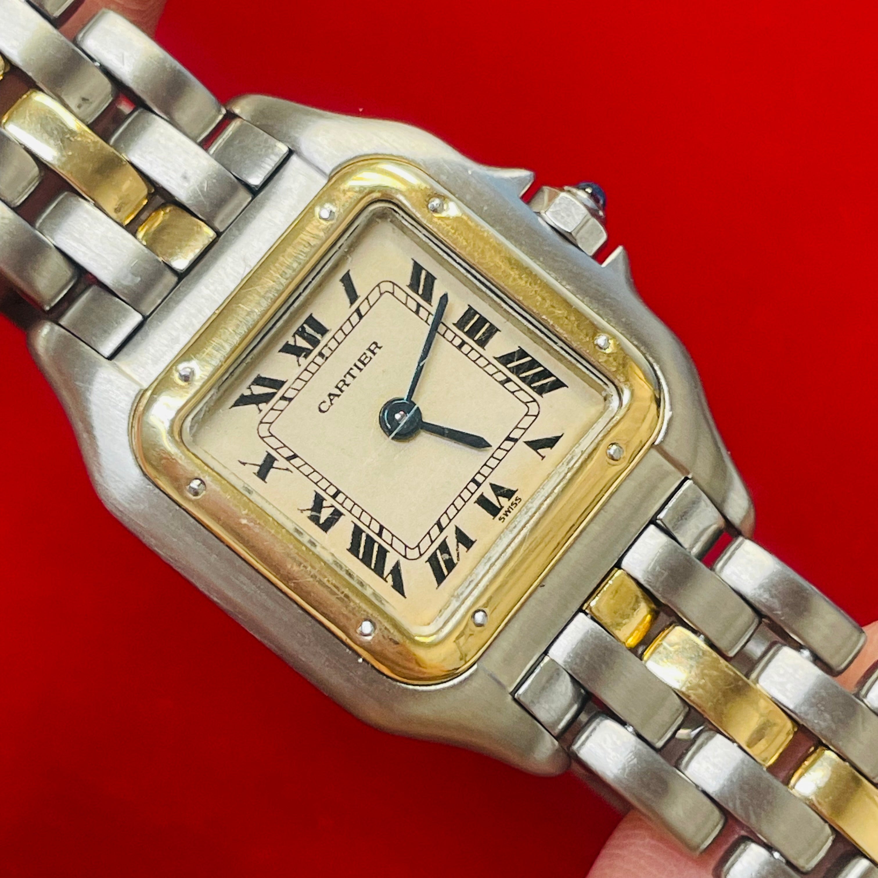 23MM Cartier Panthere Two Tone 1 Row Stainless Steel and 18K Yellow Gold Watch