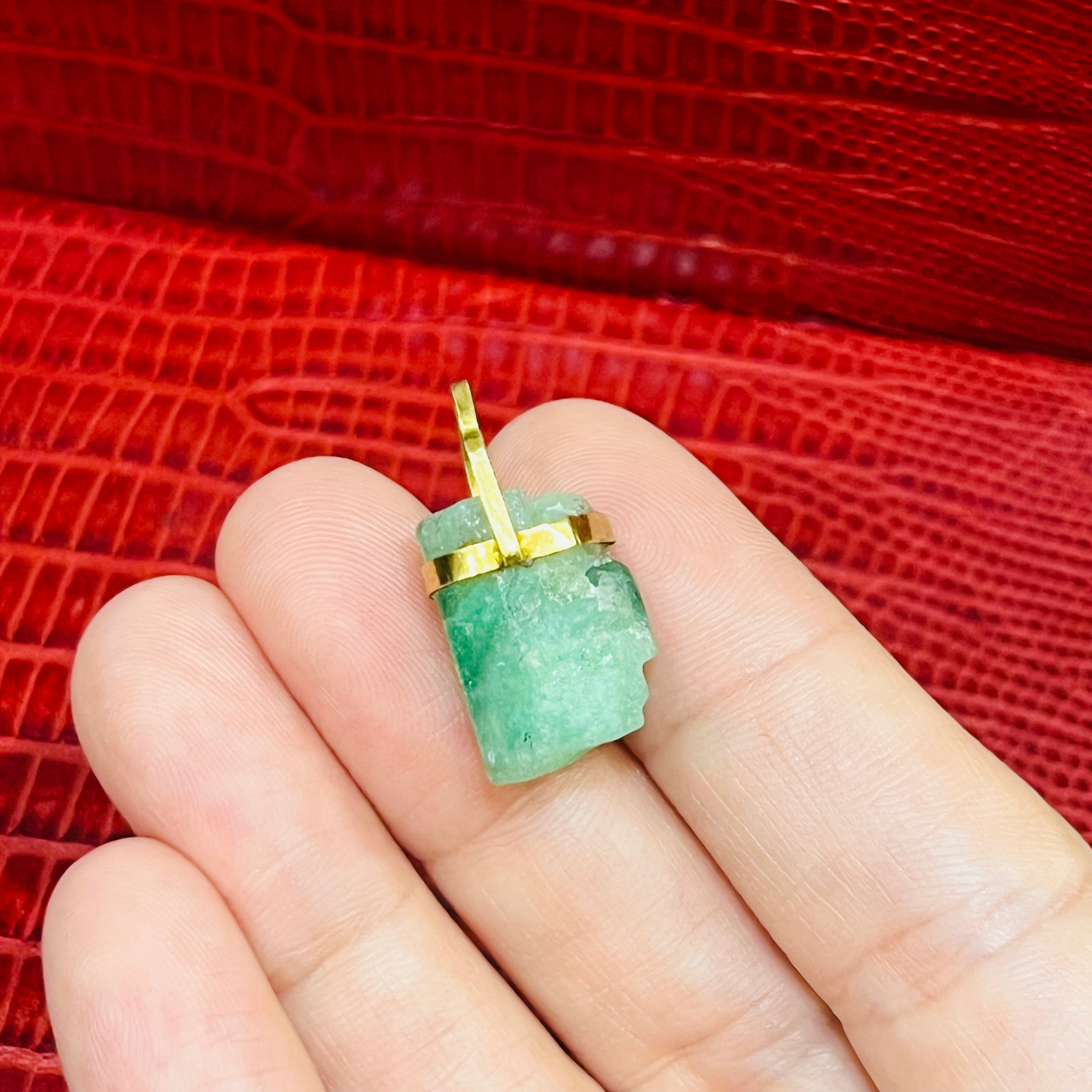 14K Yellow Gold Rough Emerald Pendant 1 x .50"