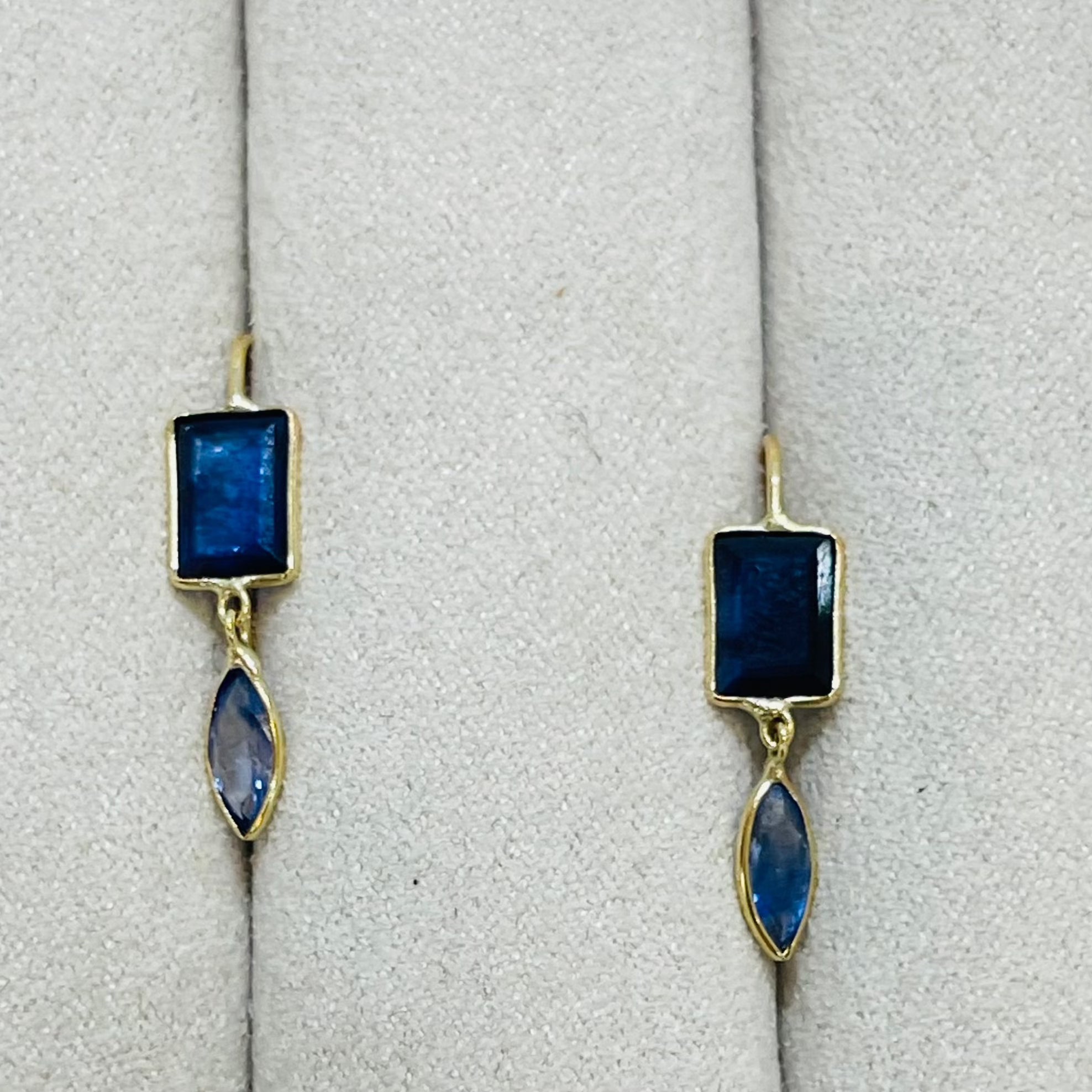 Emerald and Marquis Sapphire 14K Yellow Gold Drop Earrings