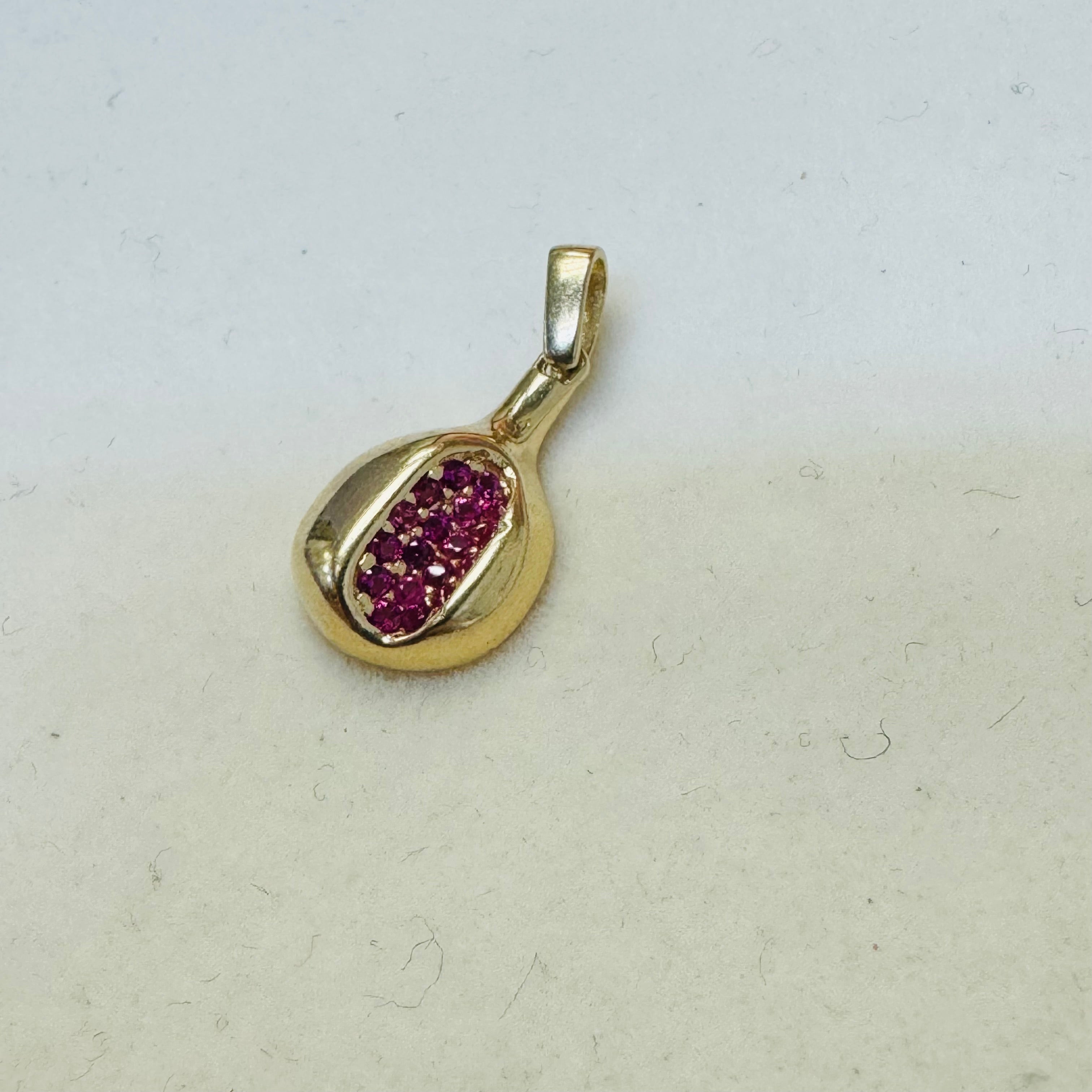 Solid 14K Yellow Gold Little Ruby Pomegranate Charm Pendant