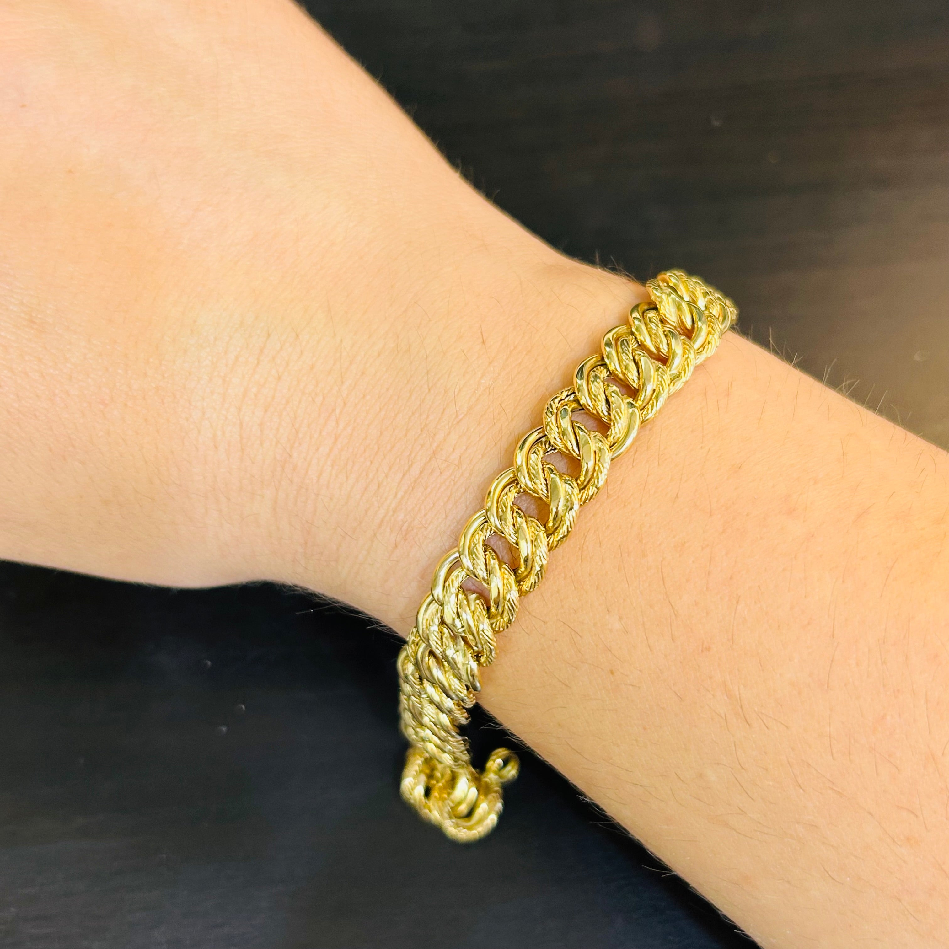 14K Yellow Gold 22mm Textured  Curb Link Bracelet 7.25”