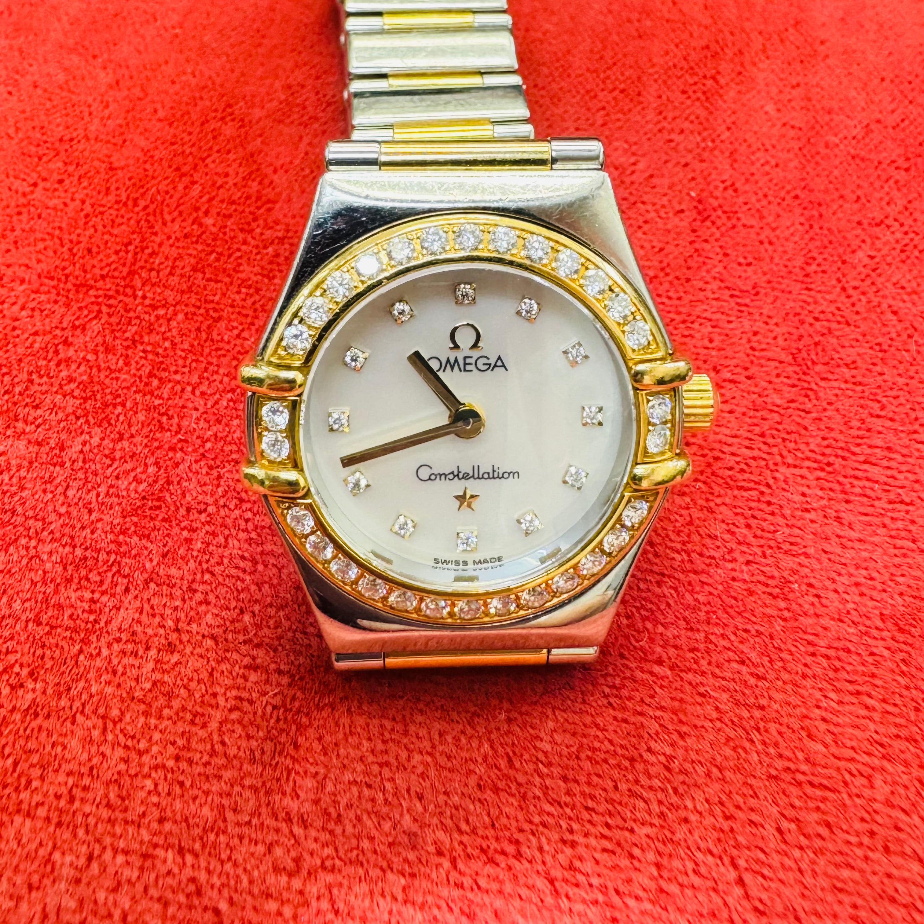 22.5mm 18K Gold Diamond Mother of Pearl Stainless Steel Omega Constellation Watch