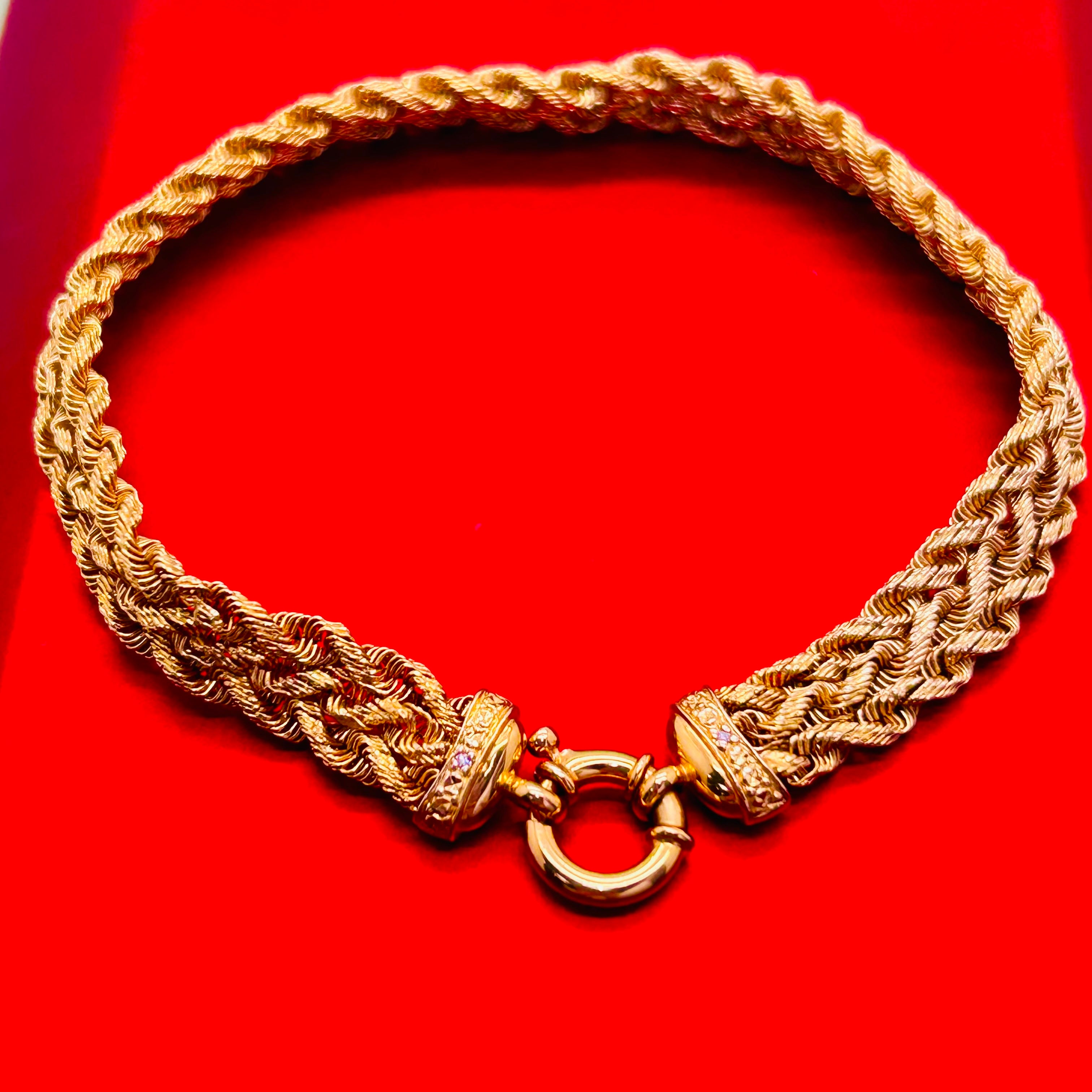 14K Yellow Gold 8.8g Bairded Rope Chain Bracelet 8.75”