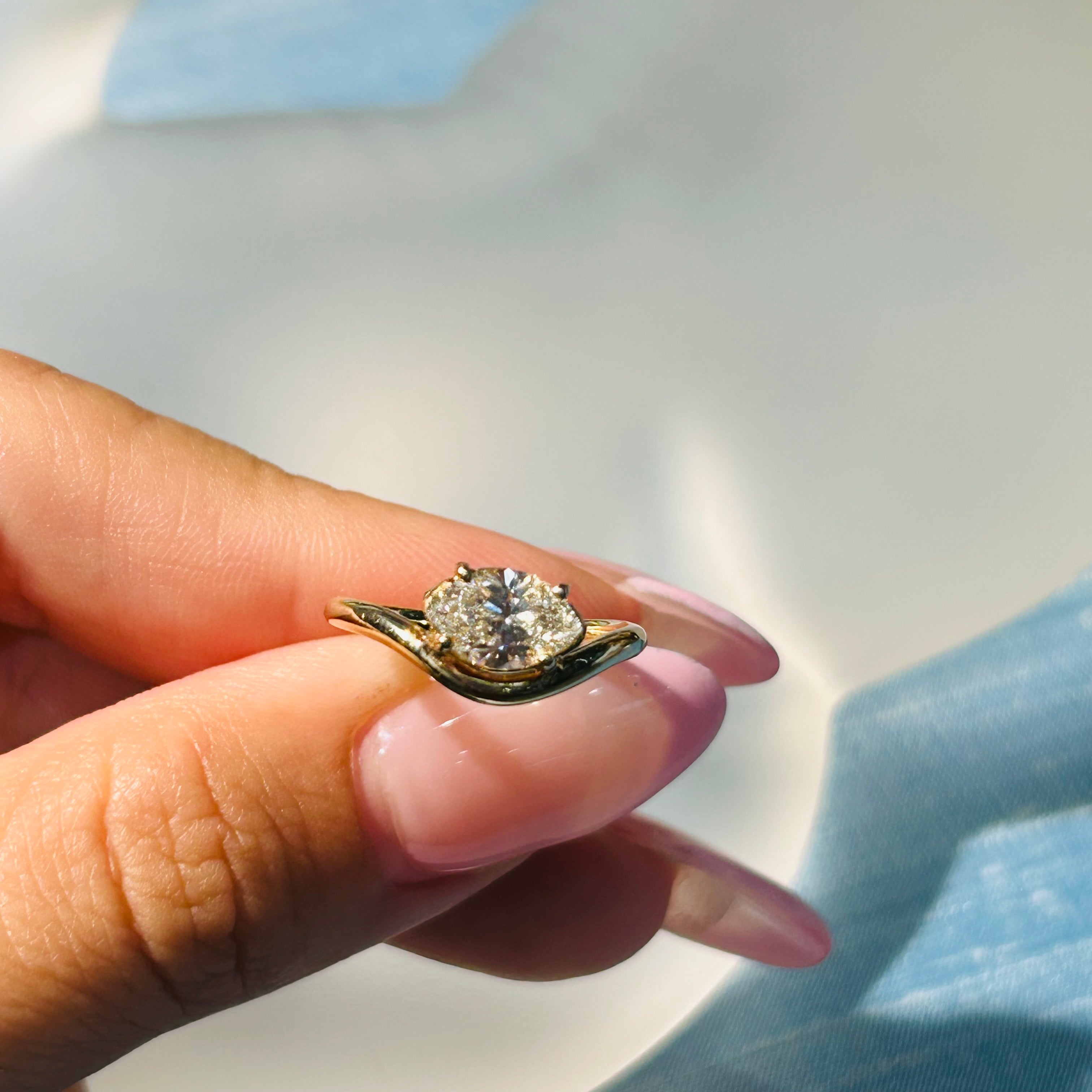 14k Yellow Gold Natural Diamond Marquise 1 CTW Pinky Ring Size 4.25