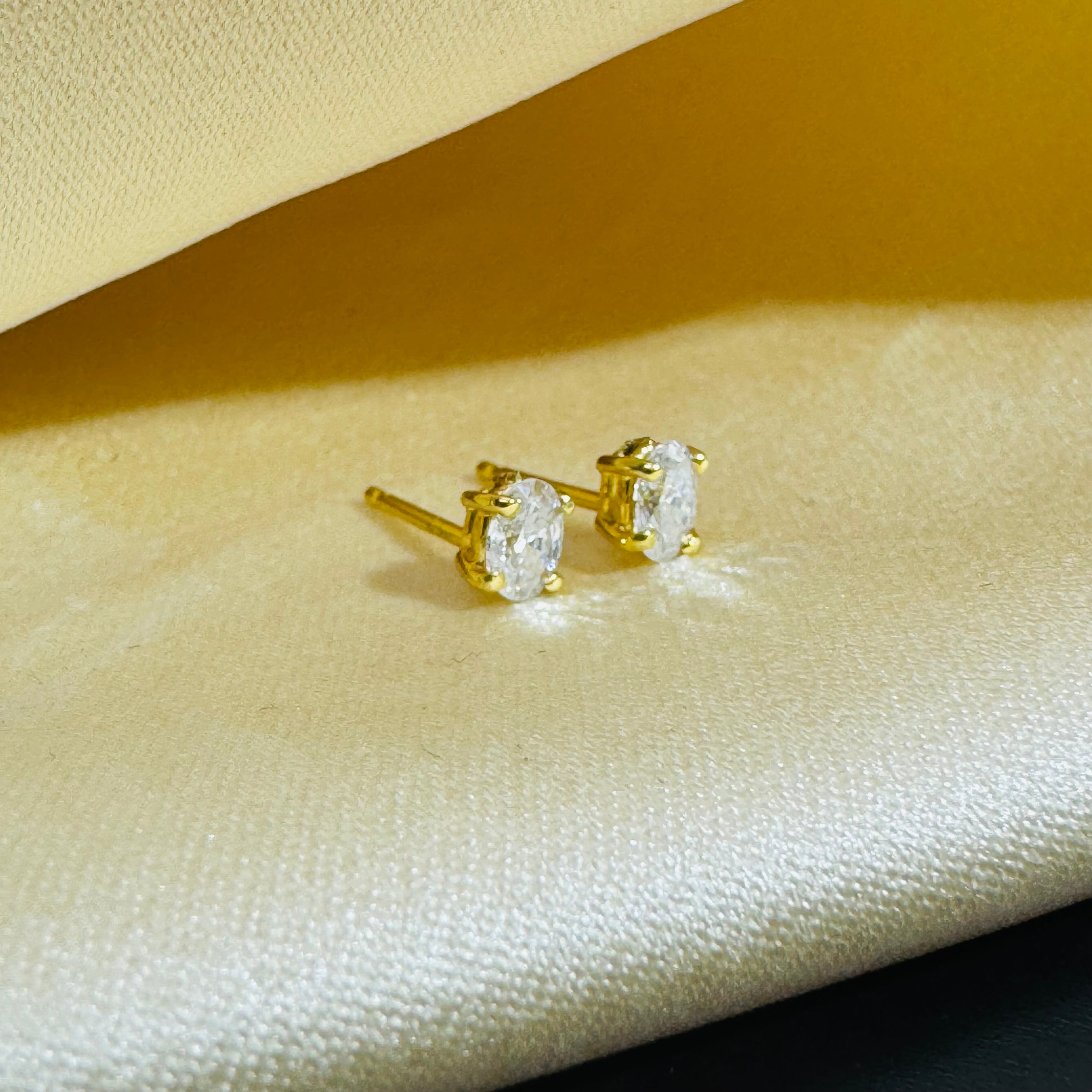 .44CT Natural Oval Diamond Stud Earrings in 14K  Yellow Gold