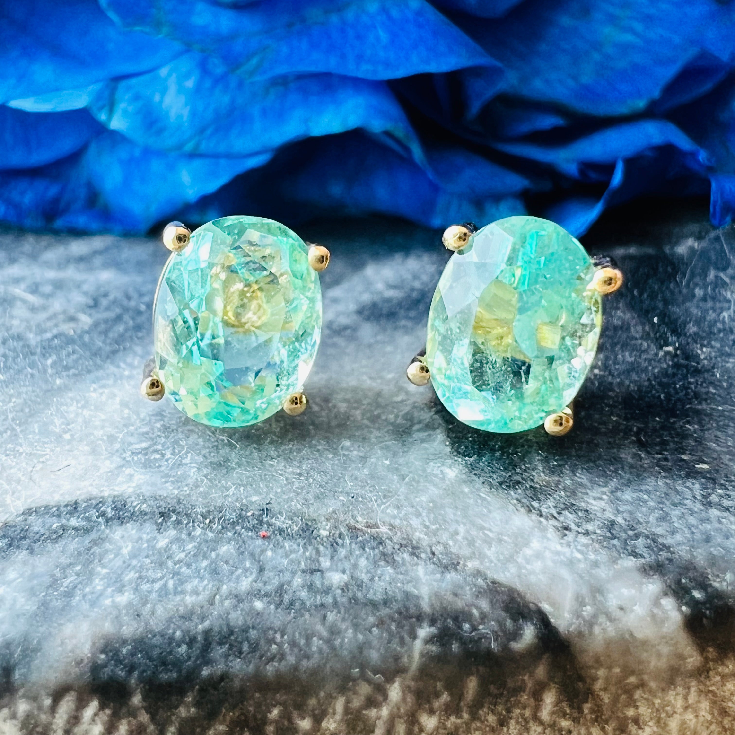 Colombian Emerald 14K Yellow Gold Stud Earrings