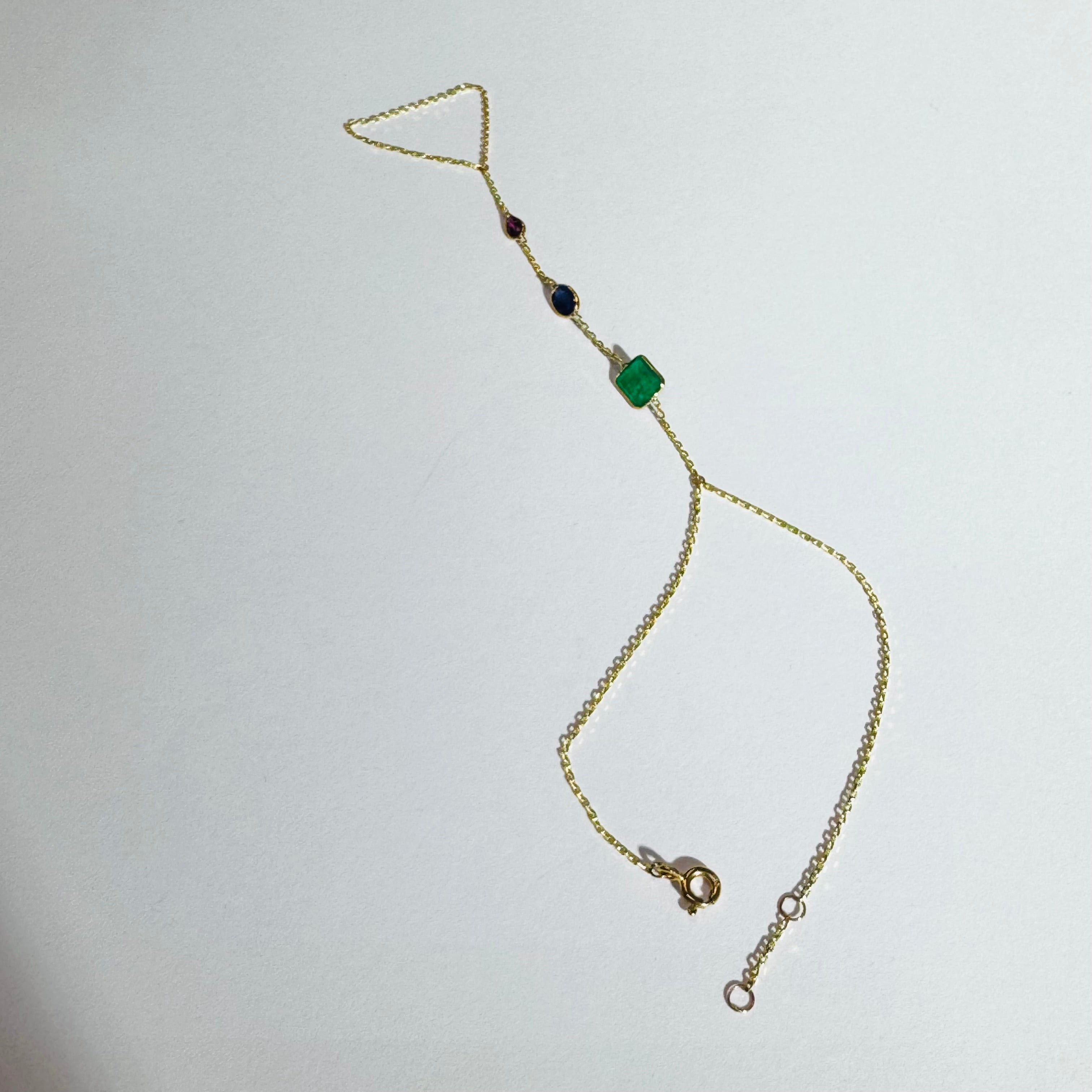 14K Yellow Gold Emerald Ruby Sapphire Handchain